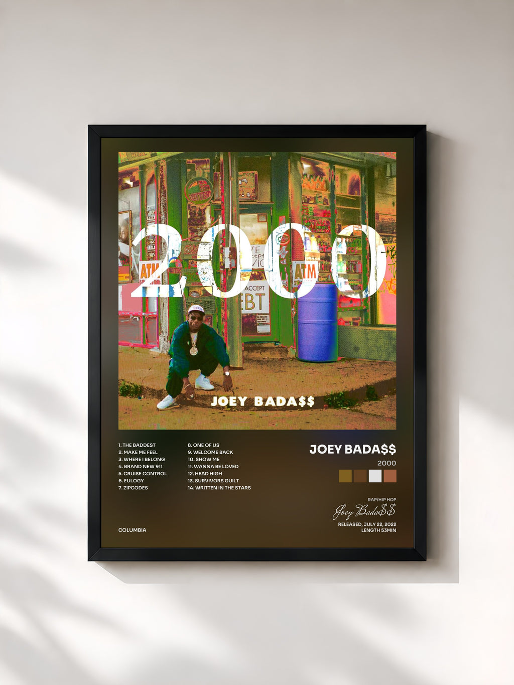 #noir Tableau de l'album 2000 de Joey Bada$$, cadre noir, imprimé et encadré en France