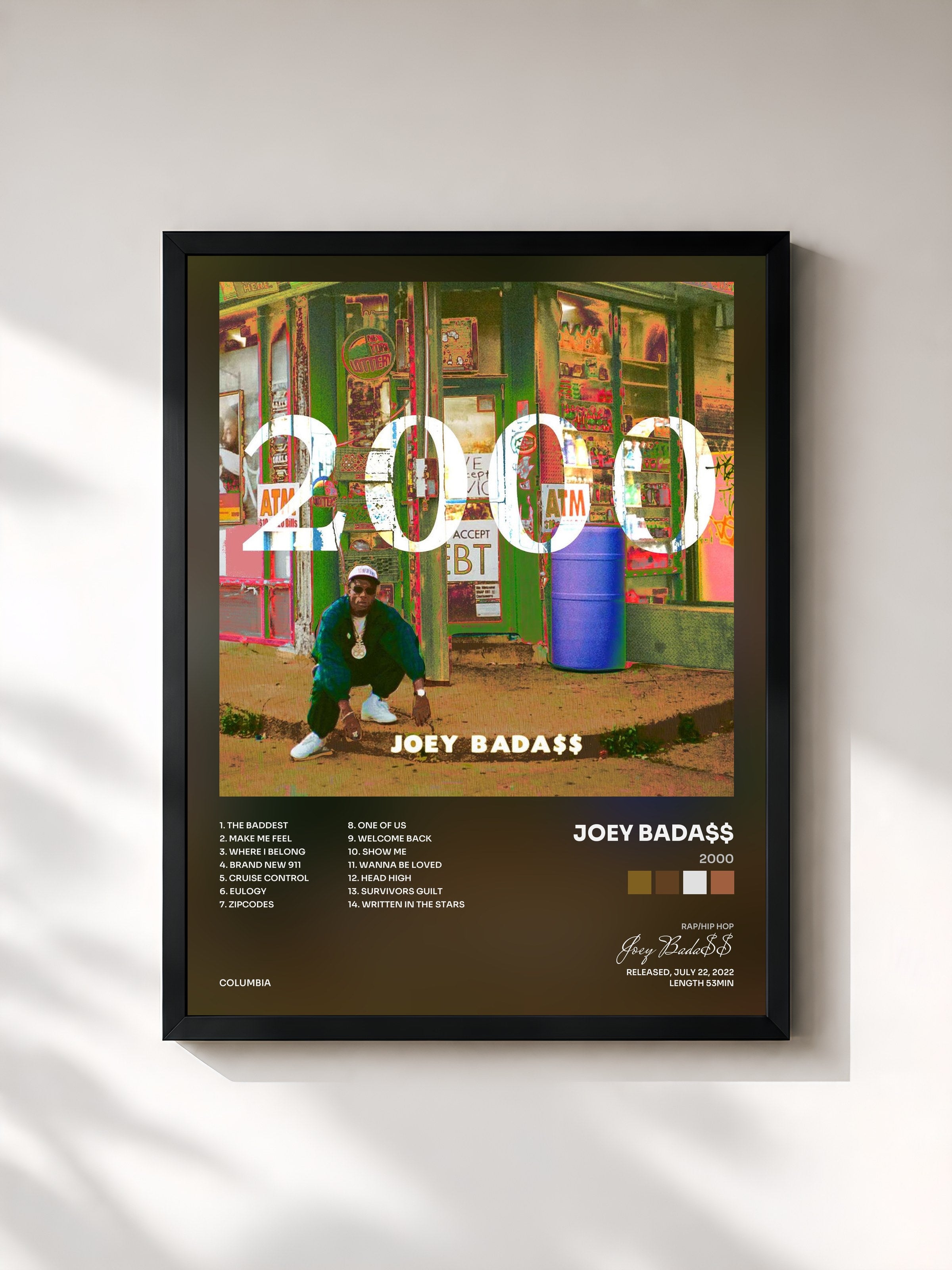 #noir Tableau de l'album 2000 de Joey Bada$$, cadre noir, imprimé et encadré en France