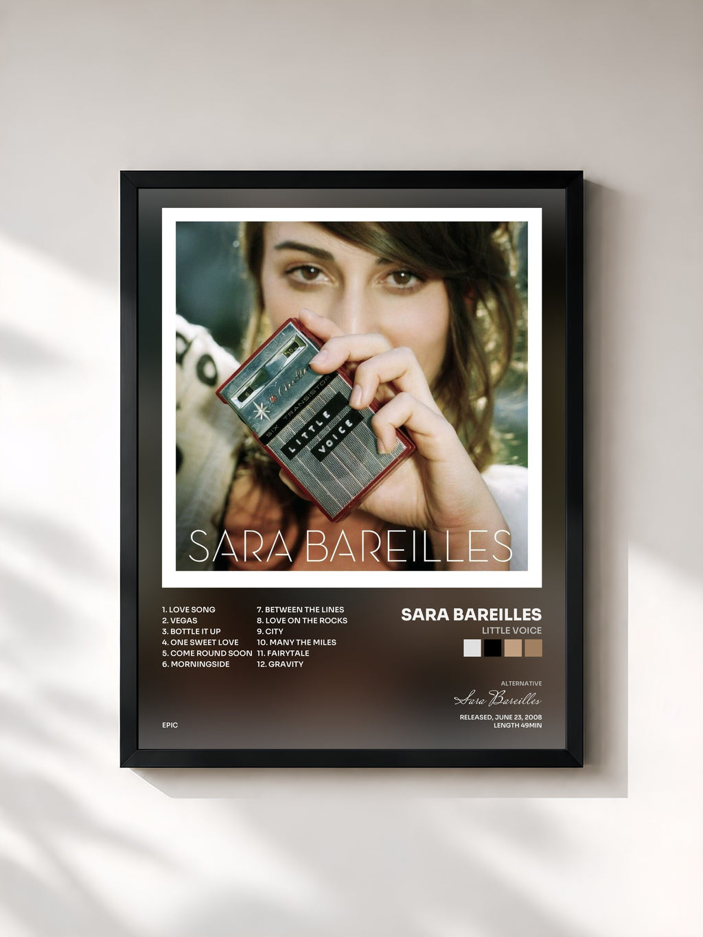#noir Tableau de l'album Little Voice de Sara Bareilles, cadre noir, imprimé et encadré en France