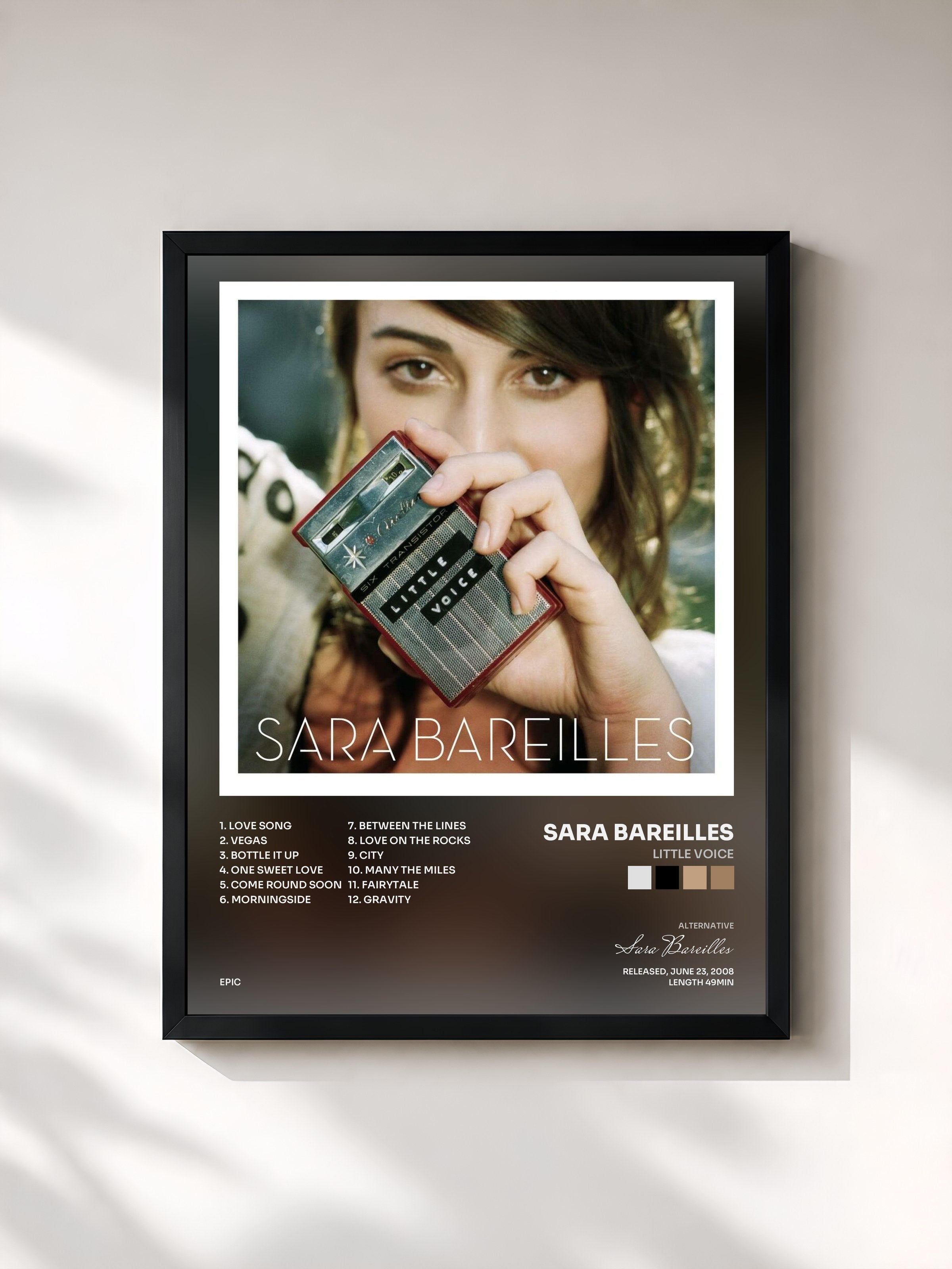 #noir Tableau de l'album Little Voice de Sara Bareilles, cadre noir, imprimé et encadré en France