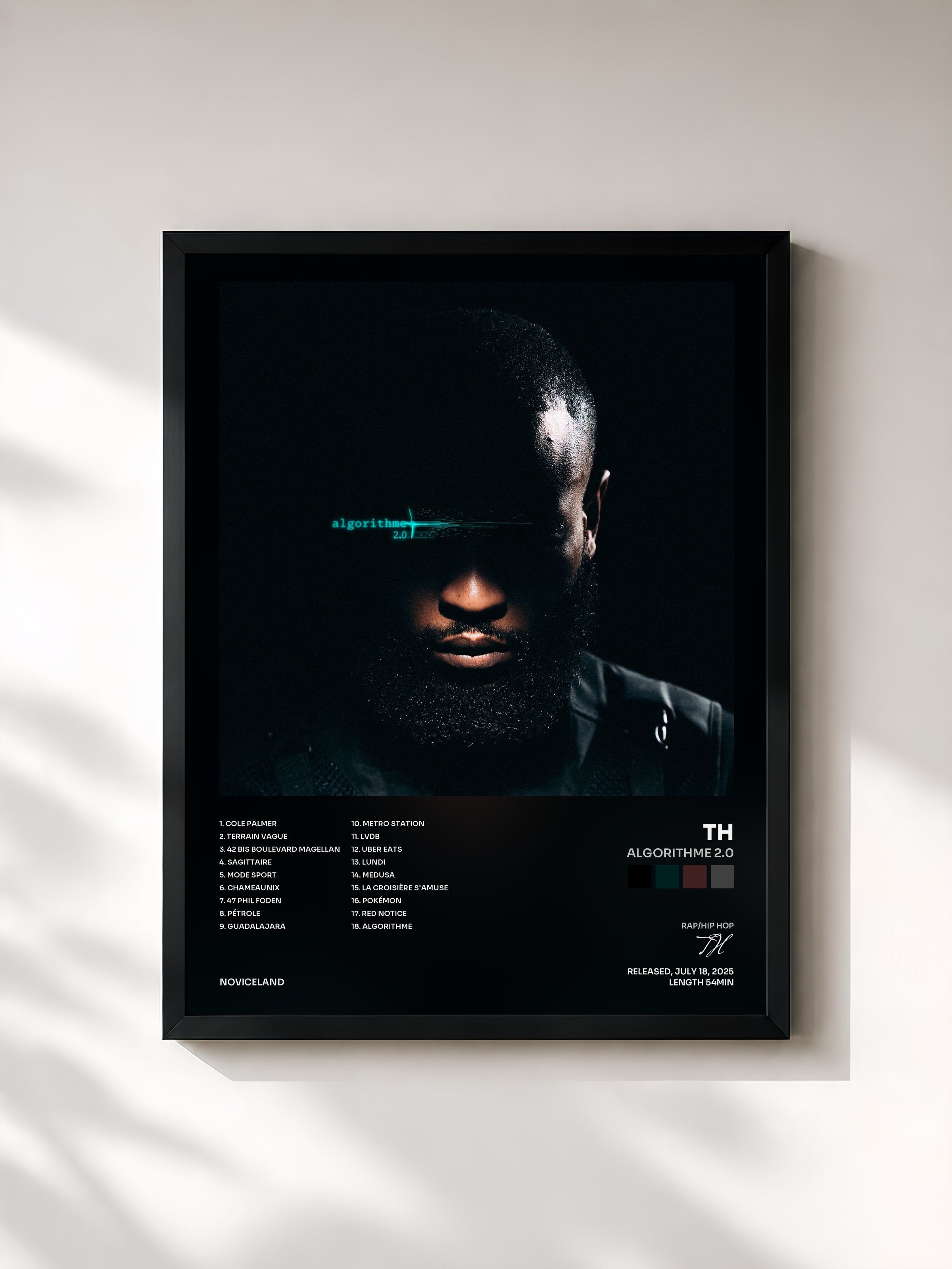 #noir Tableau de l'album ALGORITHME 2.0 de TH, cadre noir, imprimé et encadré en France