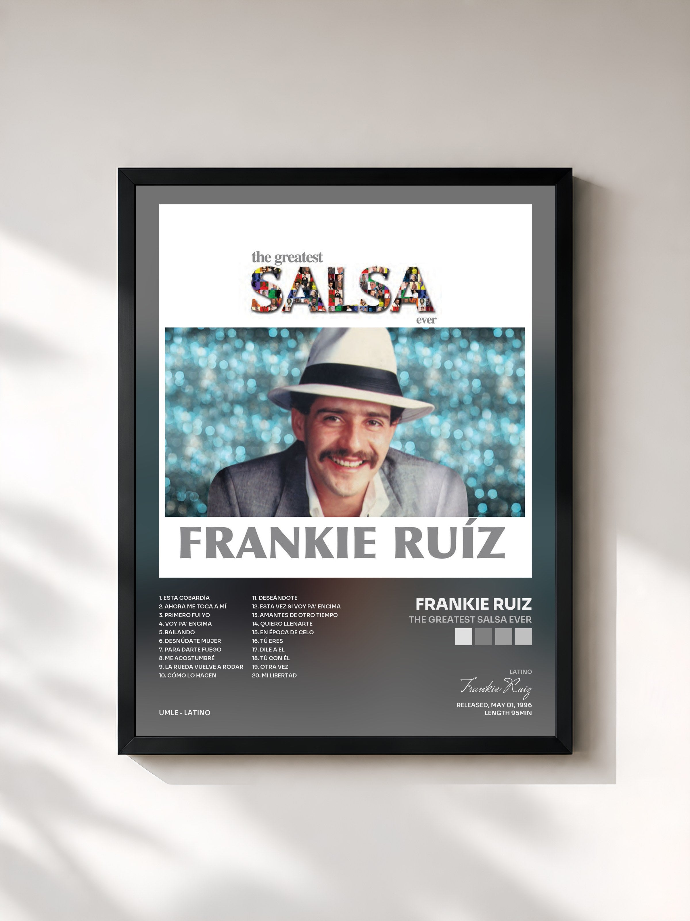#noir Tableau de l'album The Greatest Salsa Ever de Frankie Ruiz, cadre noir, imprimé et encadré en France