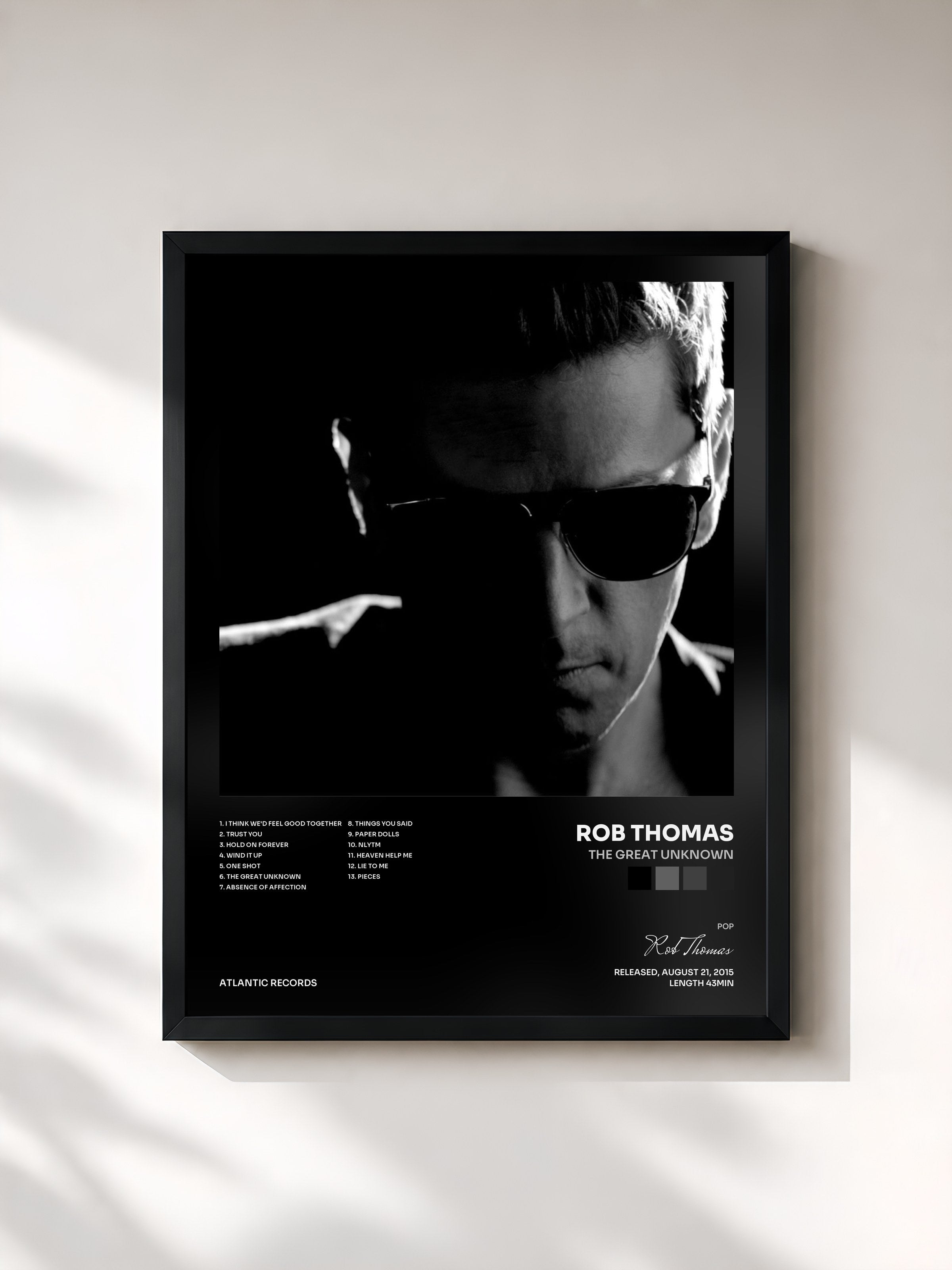 #noir Tableau de l'album The Great Unknown de Rob Thomas, cadre noir, imprimé et encadré en France