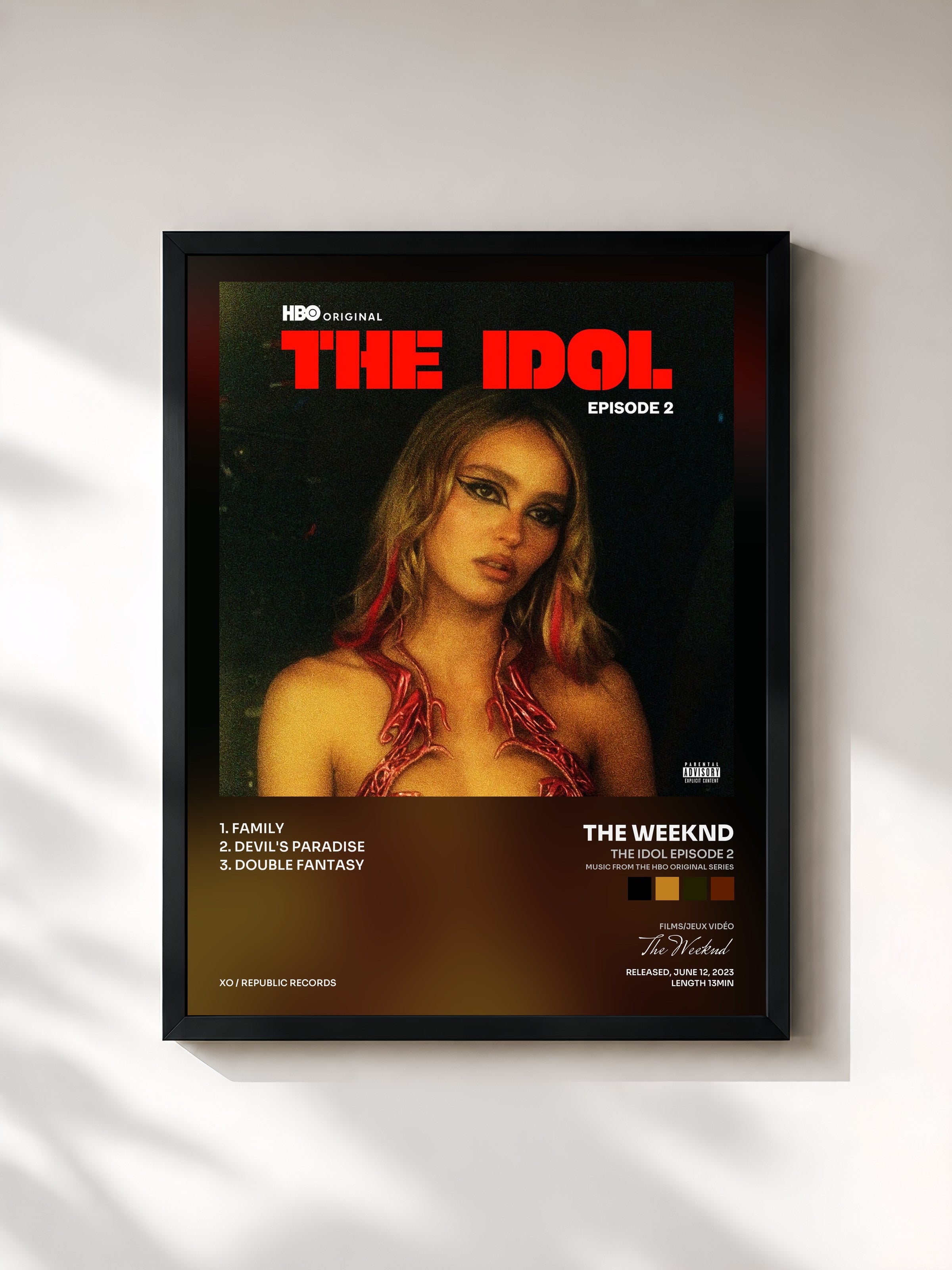 #noir Tableau de l'album The Idol Episode 2 (Music from the HBO Original Series) de The Weeknd, cadre noir, imprimé et encadré en France
