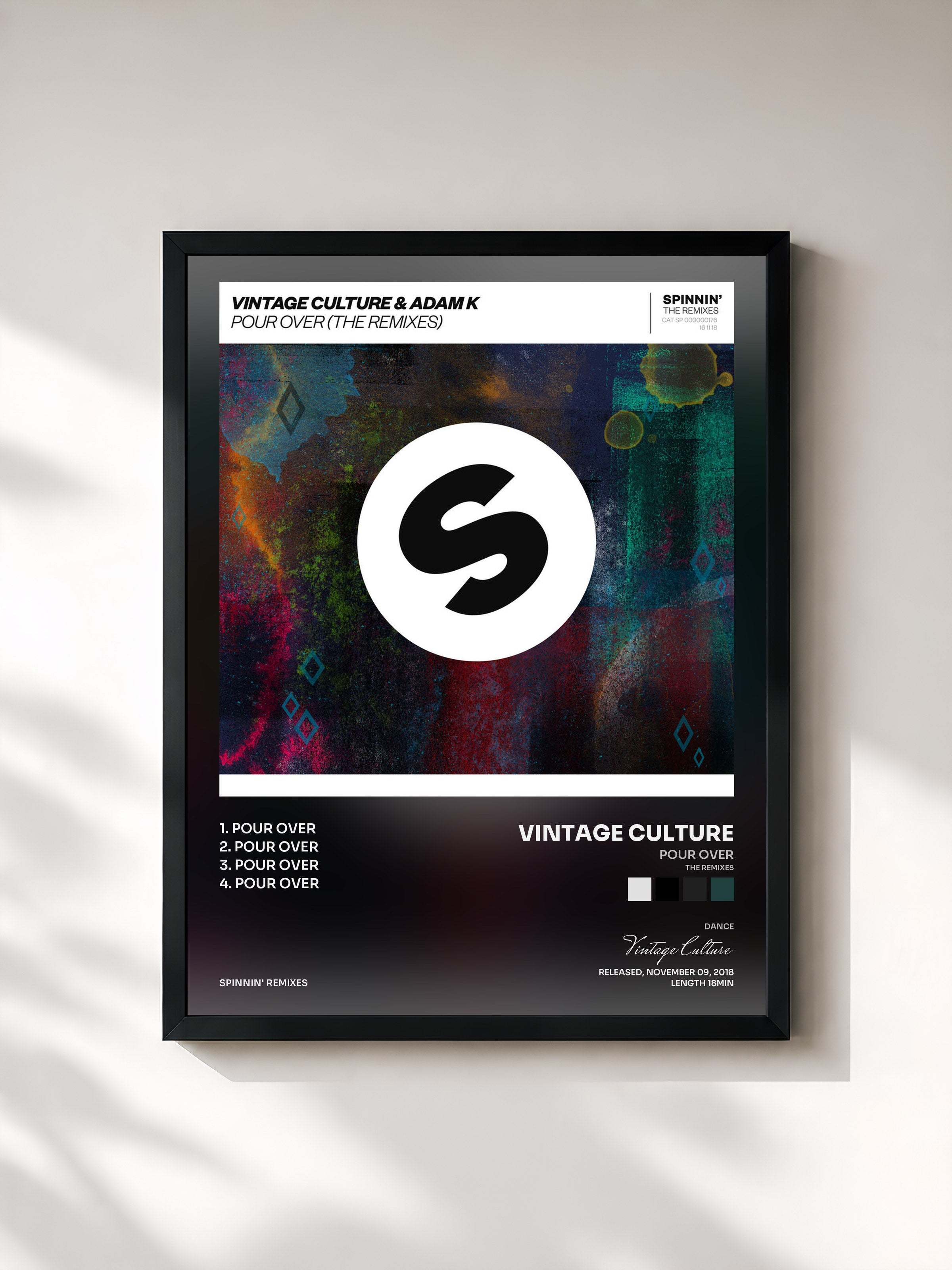#noir Tableau de l'album Pour Over (The Remixes) de Vintage Culture, cadre noir, imprimé et encadré en France