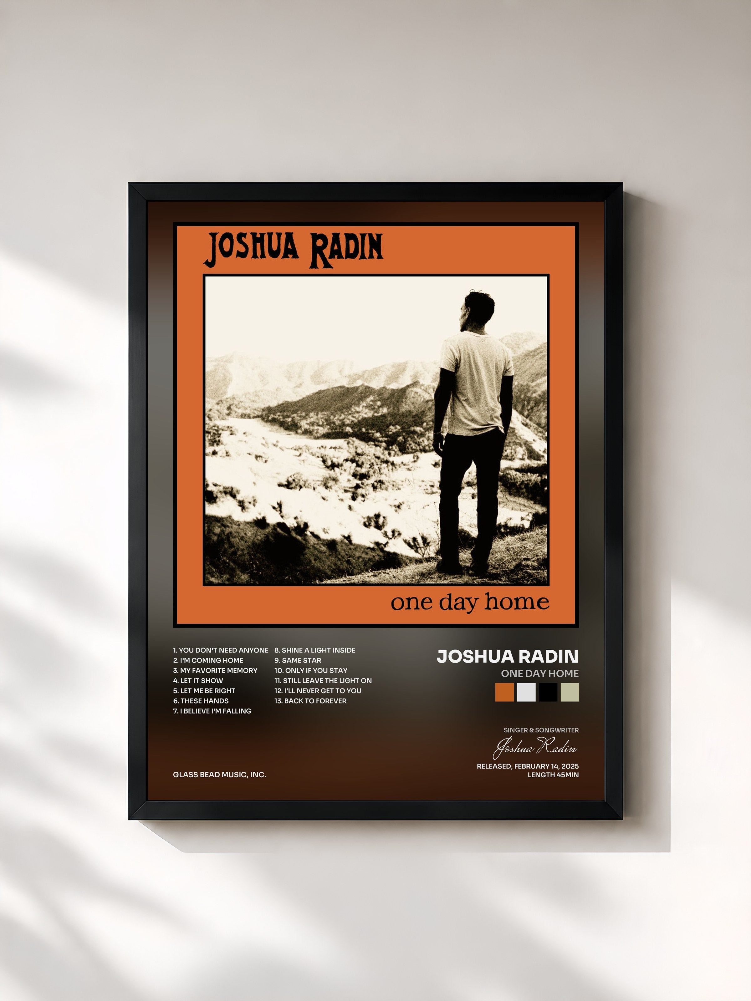 #noir Tableau de l'album ONE DAY HOME de Joshua Radin, cadre noir, imprimé et encadré en France