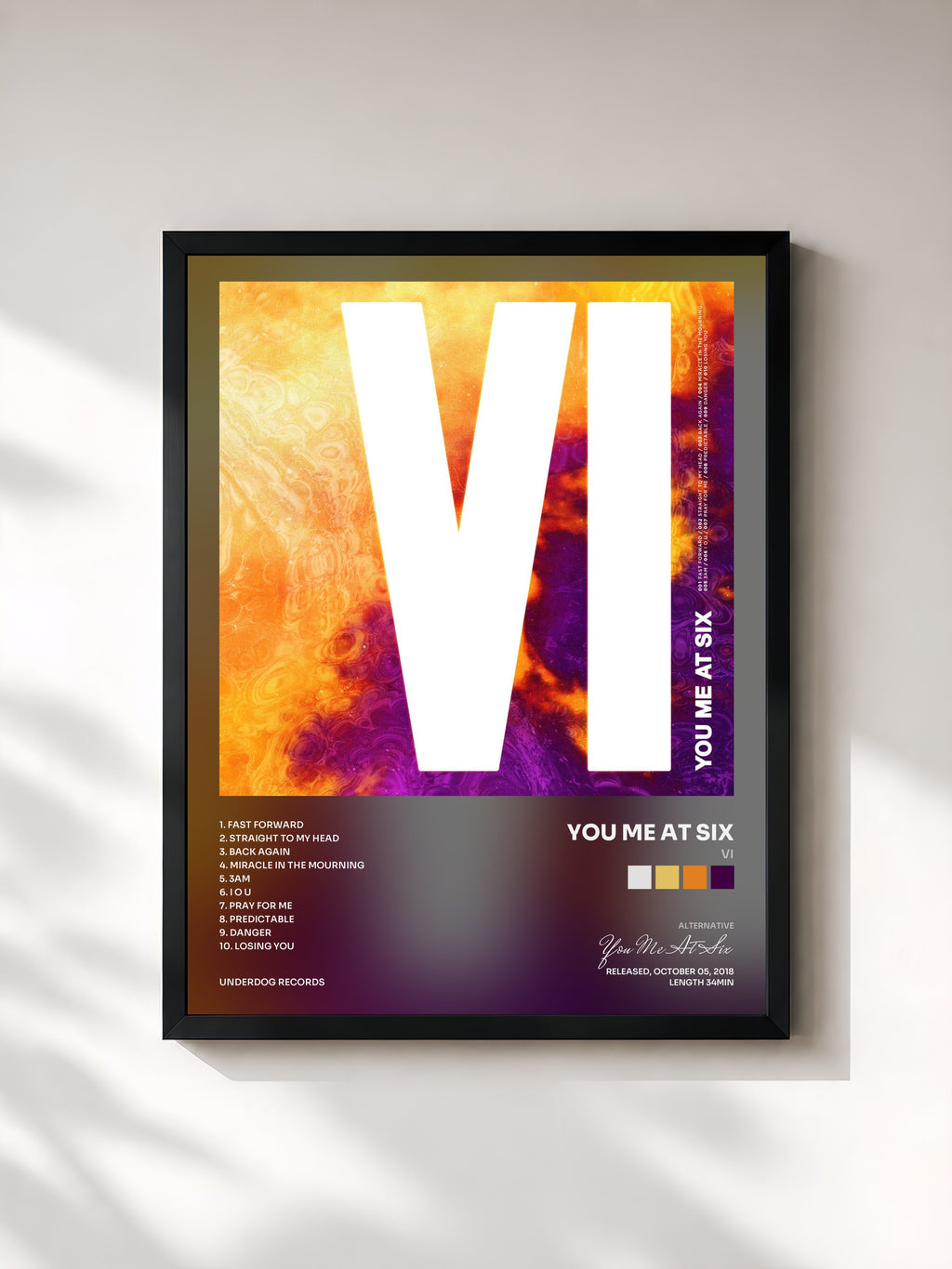 #noir Tableau de l'album VI de You Me At Six, cadre noir, imprimé et encadré en France