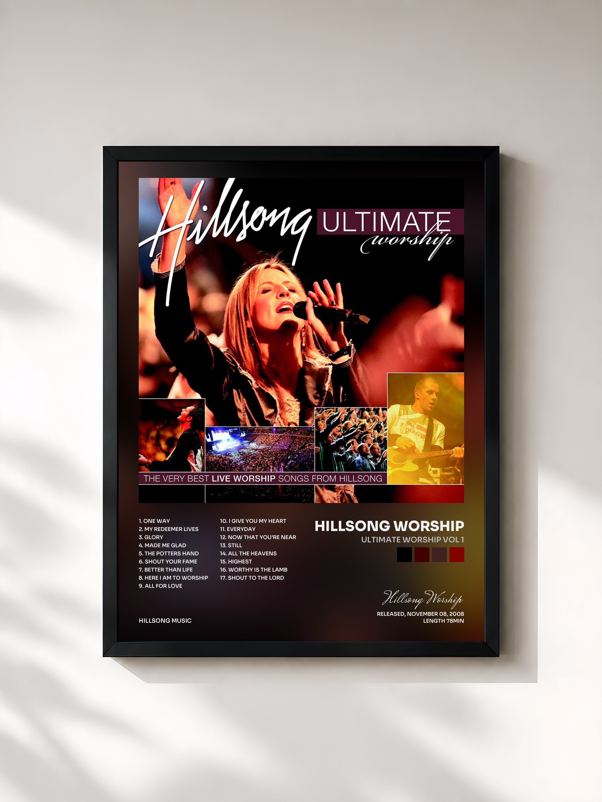 #noir Tableau de l'album Ultimate Worship Vol 1 de Hillsong Worship, cadre noir, imprimé et encadré en France