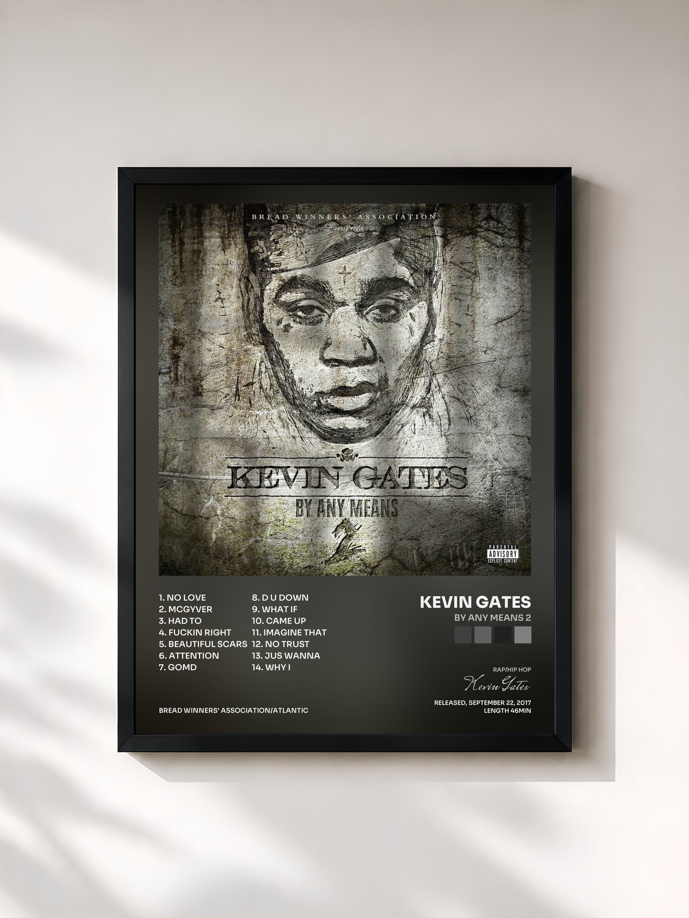 #noir Tableau de l'album By Any Means 2 de Kevin Gates, cadre noir, imprimé et encadré en France