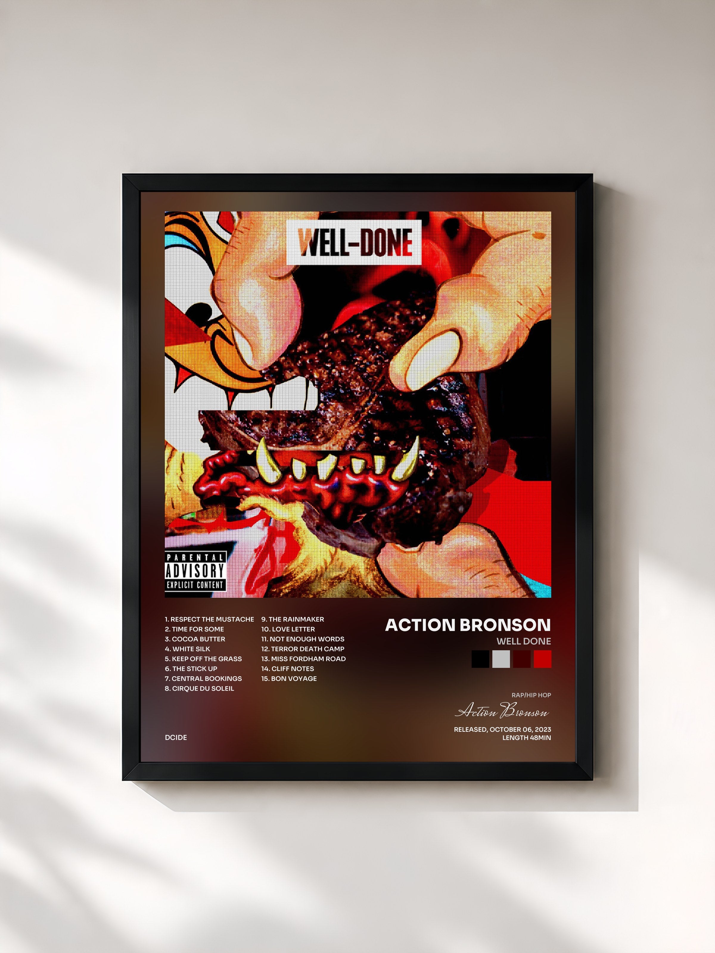 #noir Tableau de l'album Well Done de Action Bronson, cadre noir, imprimé et encadré en France