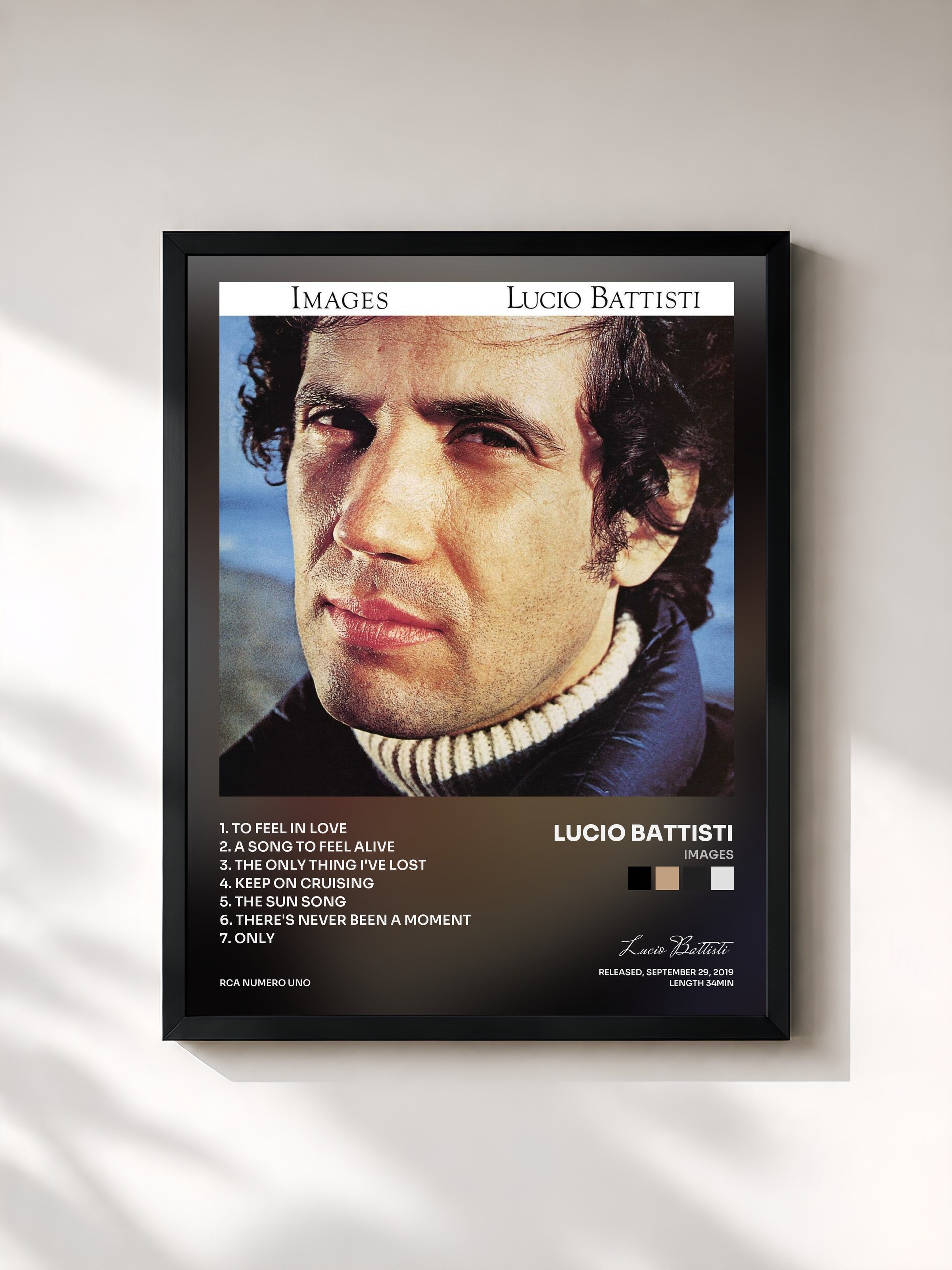 #noir Tableau de l'album Images de Lucio Battisti, cadre noir, imprimé et encadré en France