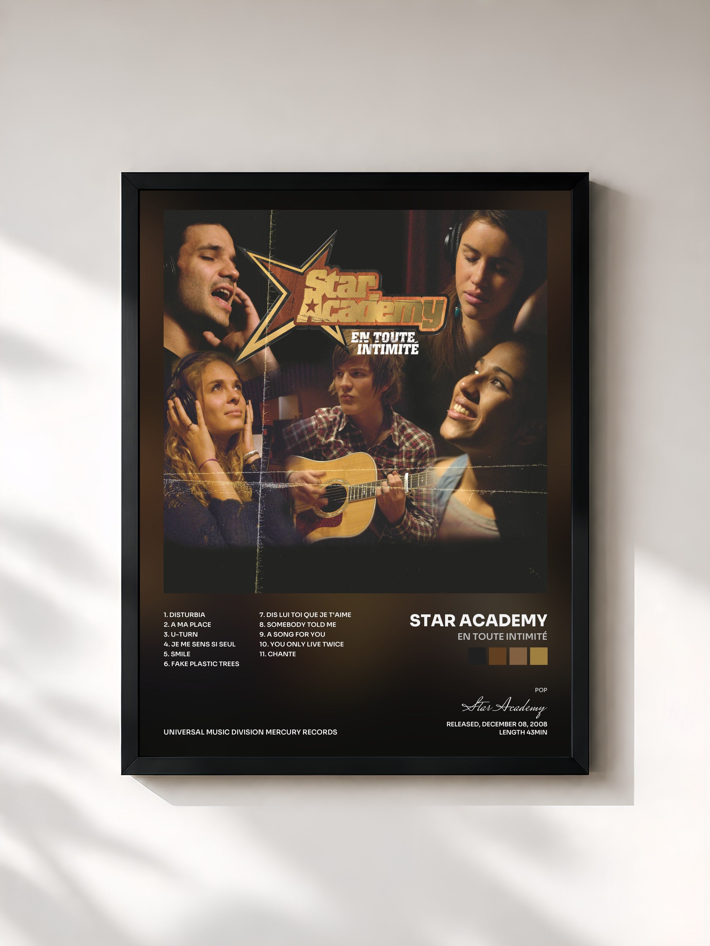 #noir Tableau de l'album En Toute Intimité de Star Academy, cadre noir, imprimé et encadré en France