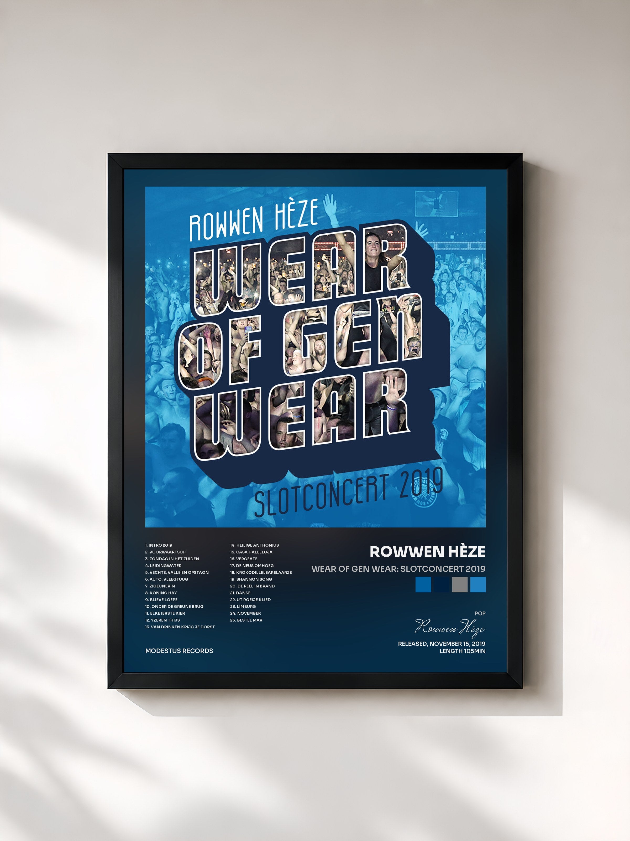 #noir Tableau de l'album Wear Of Gen Wear: Slotconcert 2019 de Rowwen Hèze, cadre noir, imprimé et encadré en France