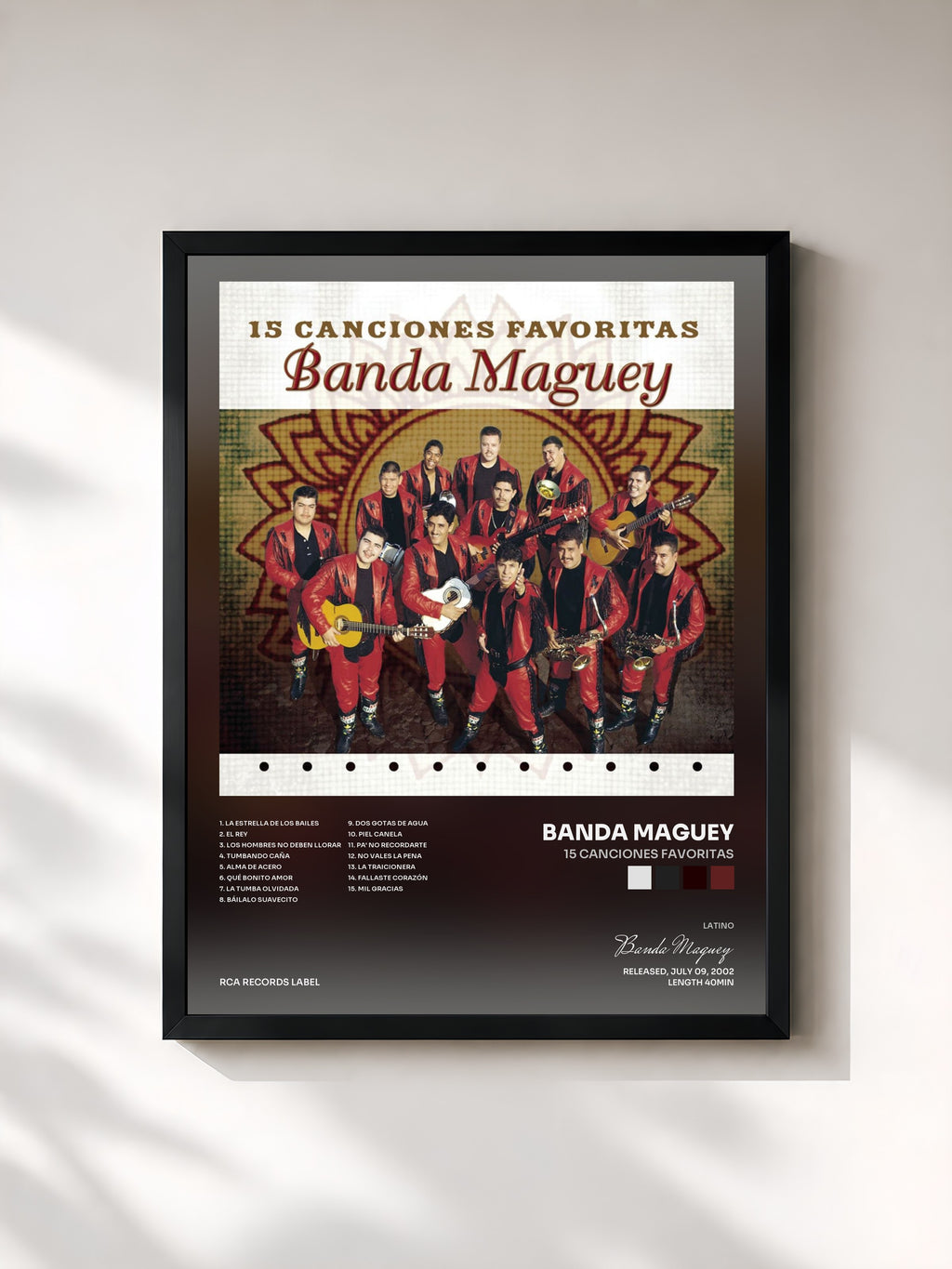 #noir Tableau de l'album 15 Canciones Favoritas de Banda Maguey, cadre noir, imprimé et encadré en France