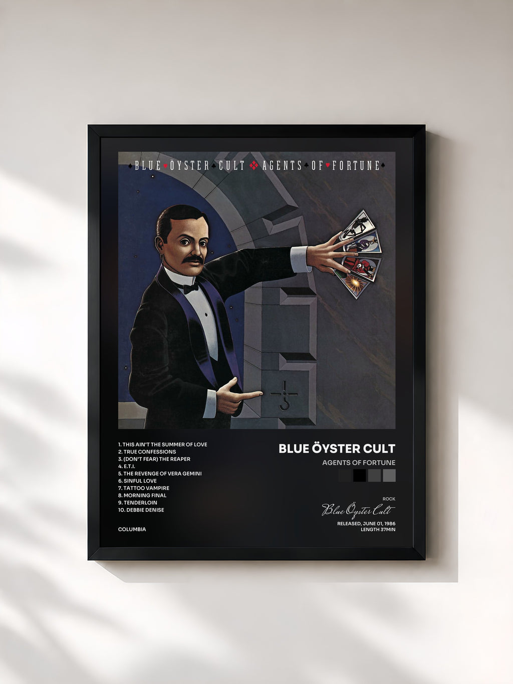 #noir Tableau de l'album Agents Of Fortune de Blue Öyster Cult, cadre noir, imprimé et encadré en France