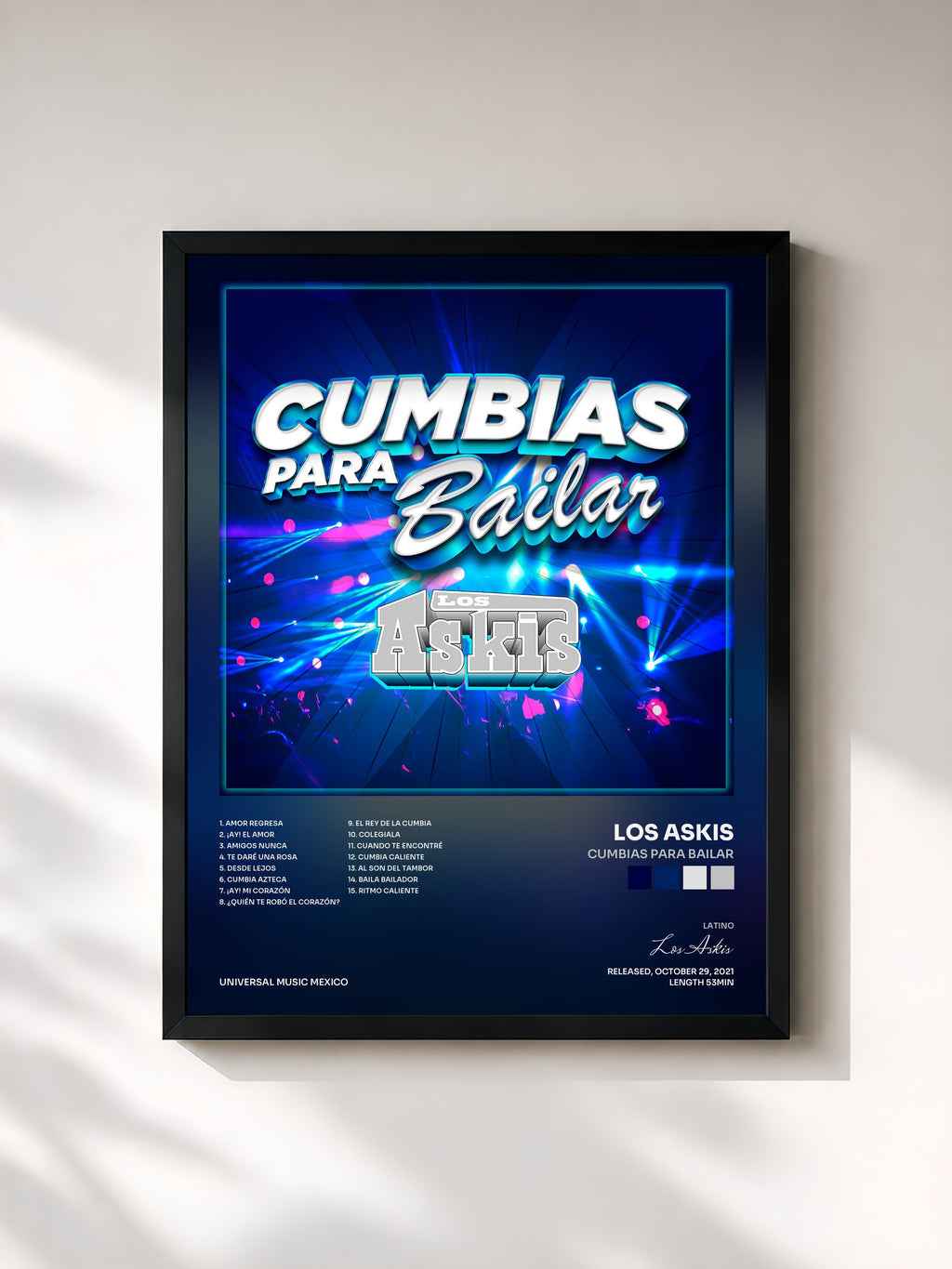 #noir Tableau de l'album Cumbias Para Bailar de Los Askis, cadre noir, imprimé et encadré en France