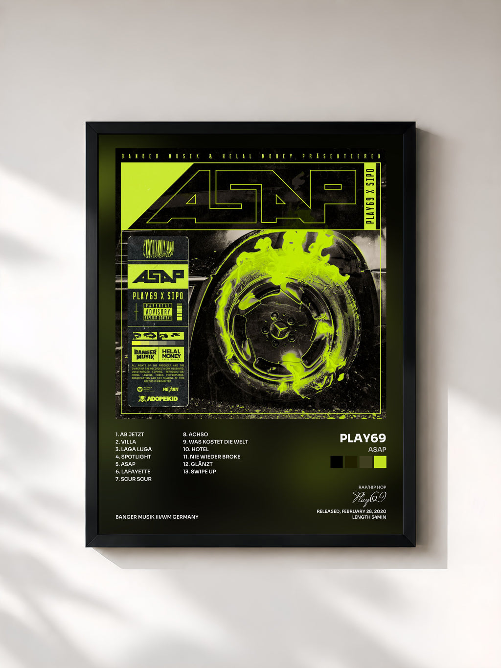 #noir Tableau de l'album ASAP de Play69, cadre noir, imprimé et encadré en France