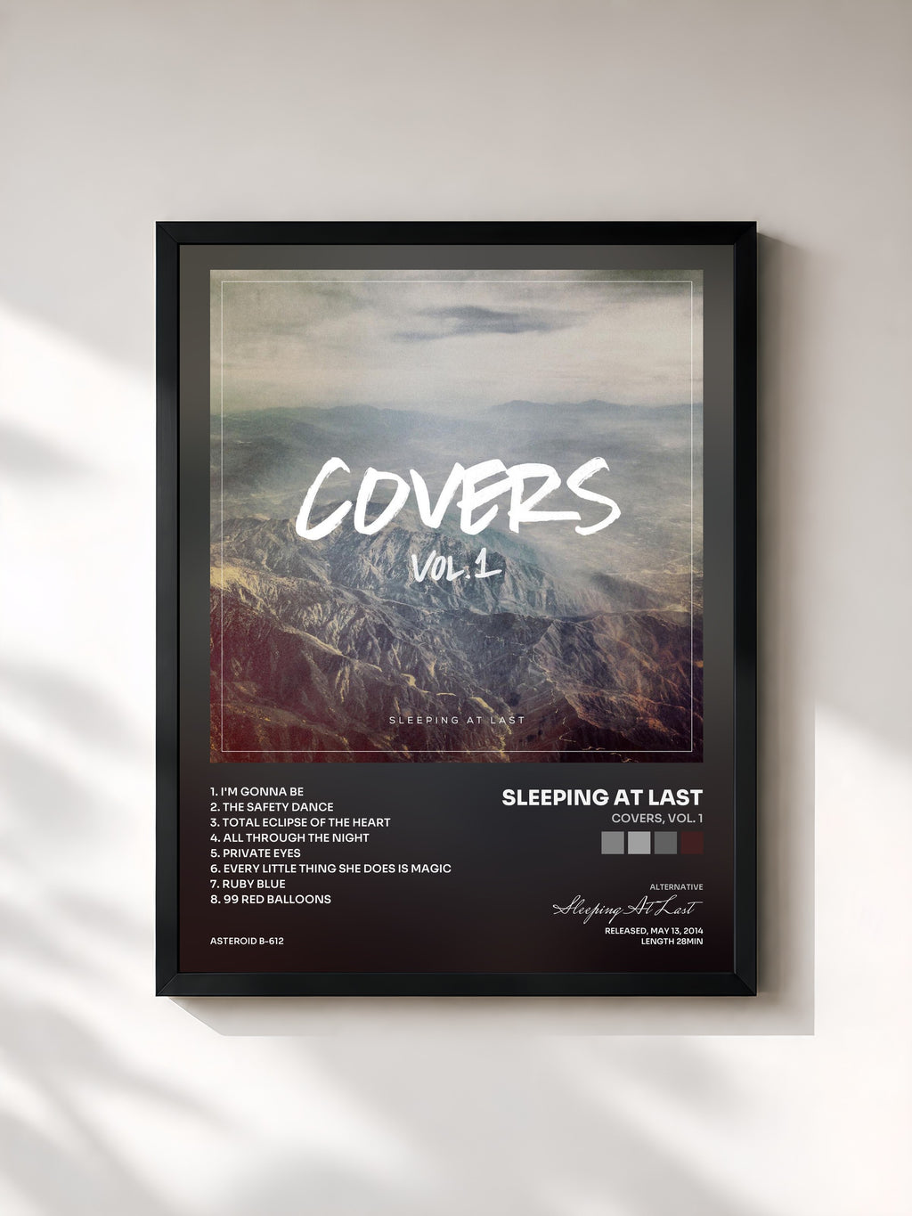 #noir Tableau de l'album Covers, Vol. 1 de Sleeping At Last, cadre noir, imprimé et encadré en France