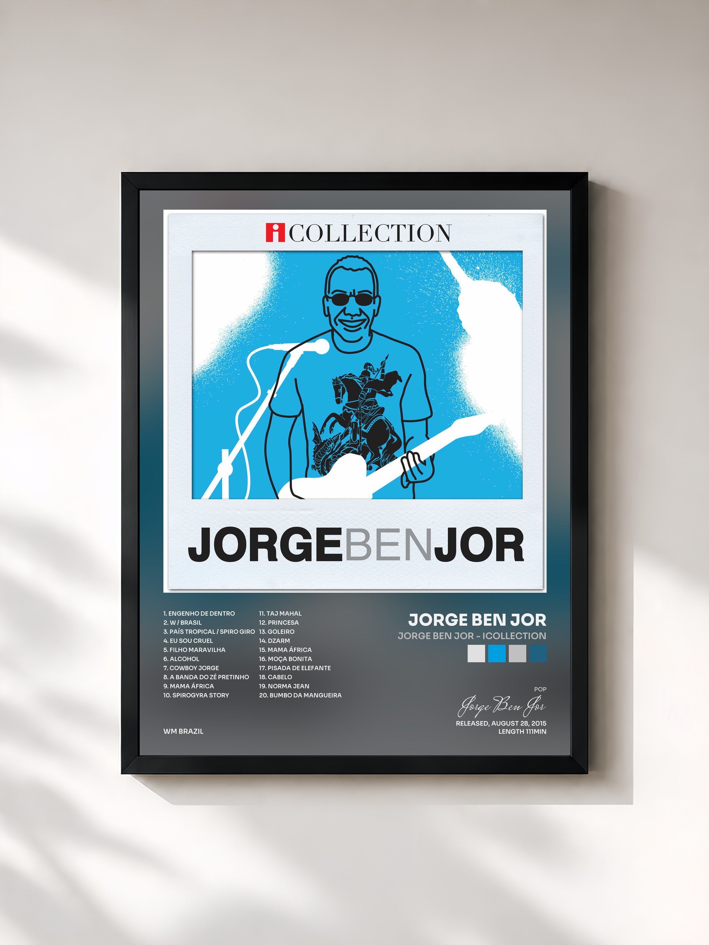 #noir Tableau de l'album Jorge Ben Jor - iCollection de Jorge Ben Jor, cadre noir, imprimé et encadré en France