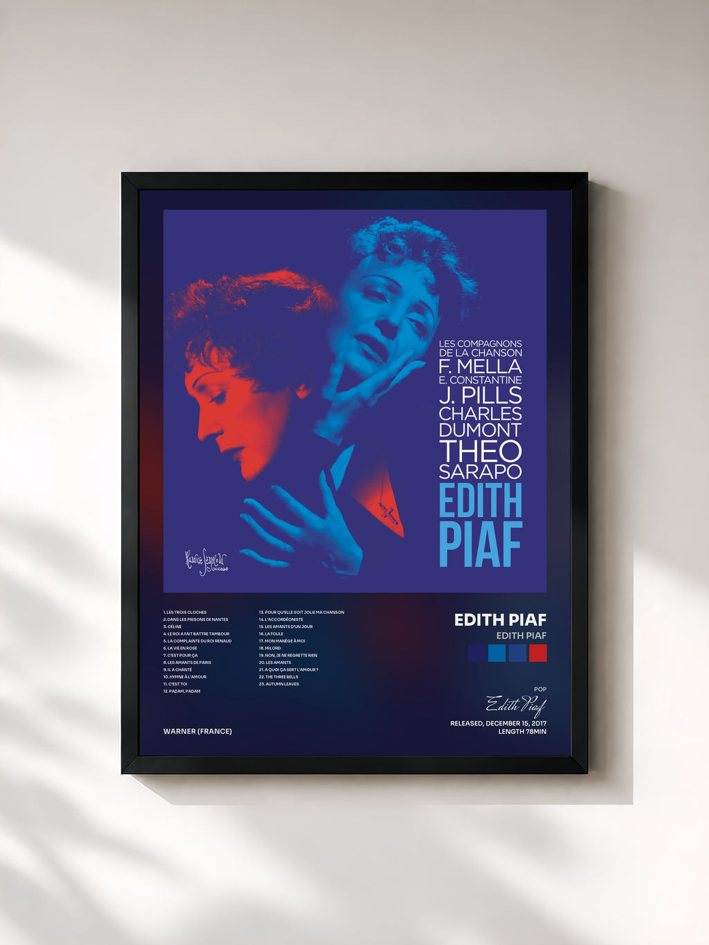 #noir Tableau de l'album Edith Piaf de Edith Piaf, cadre noir, imprimé et encadré en France