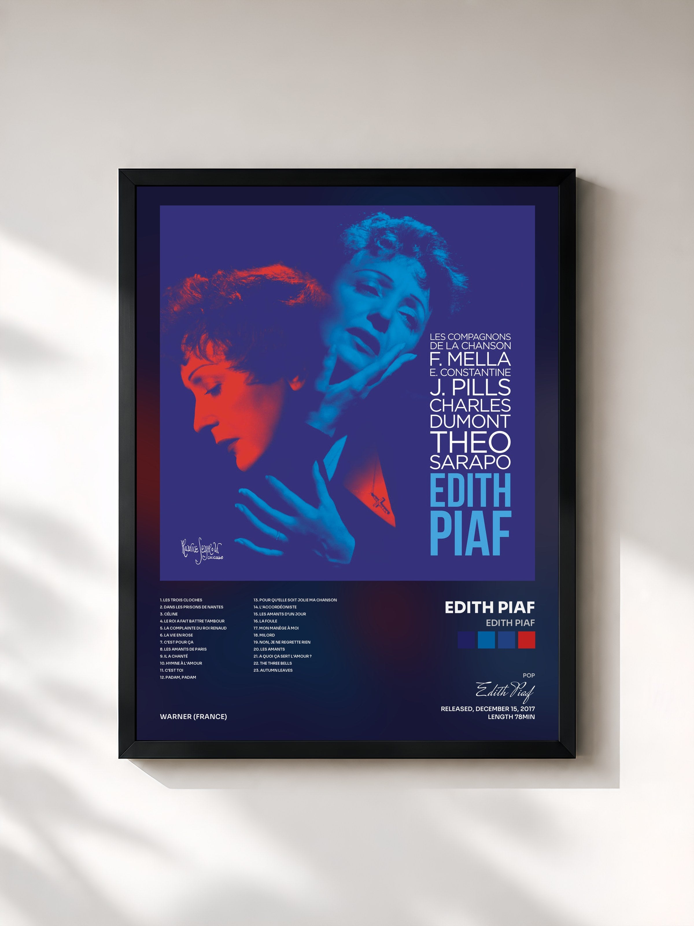 #noir Tableau de l'album Edith Piaf de Edith Piaf, cadre noir, imprimé et encadré en France