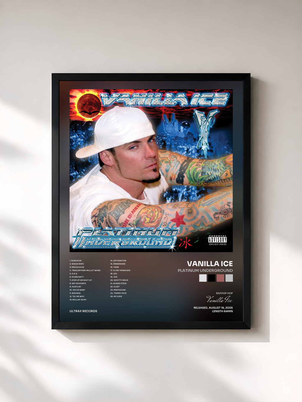 #noir Tableau de l'album Platinum Underground de Vanilla Ice, cadre noir, imprimé et encadré en France