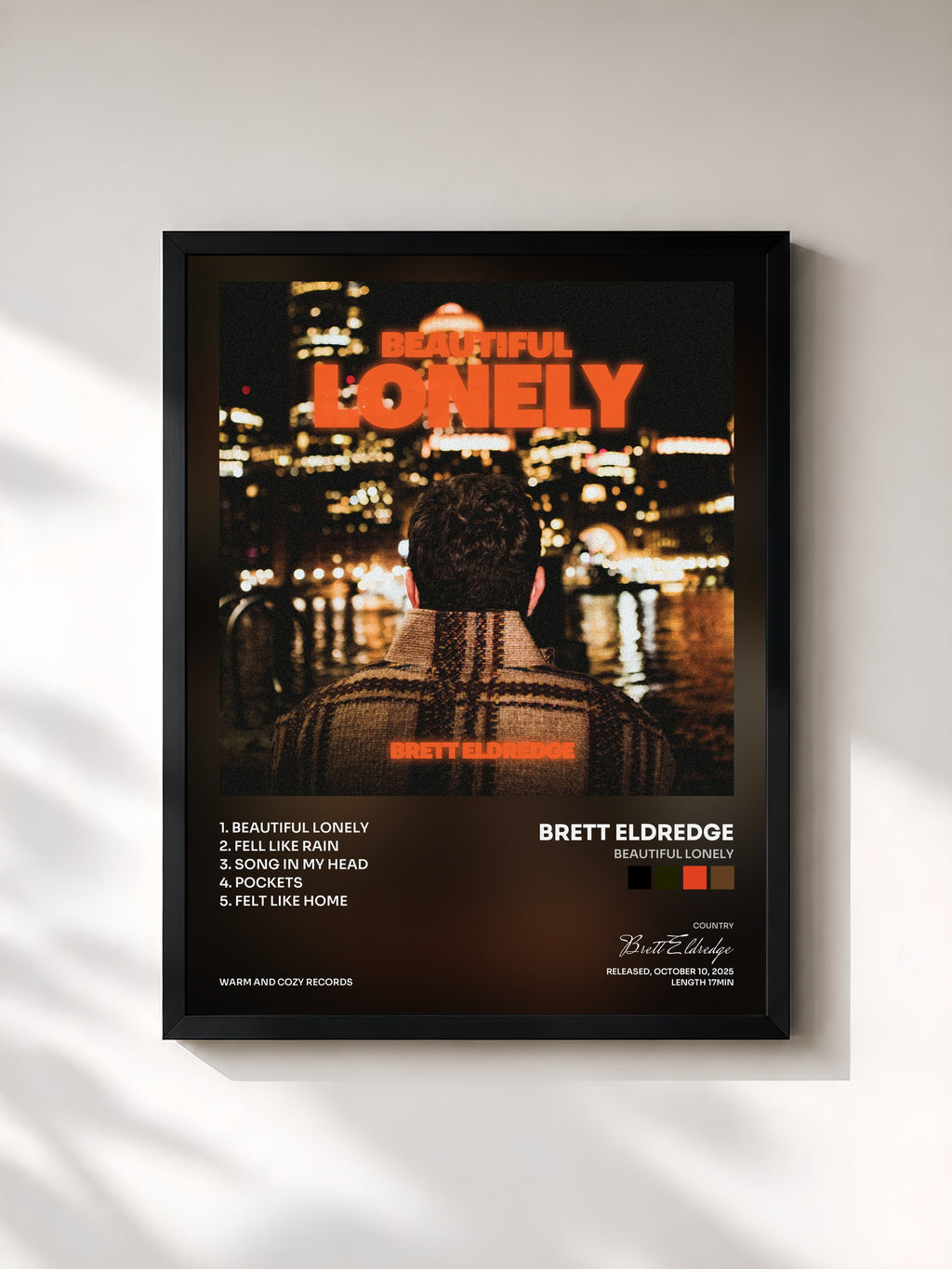 #noir Tableau de l'album Beautiful Lonely de Brett Eldredge, cadre noir, imprimé et encadré en France
