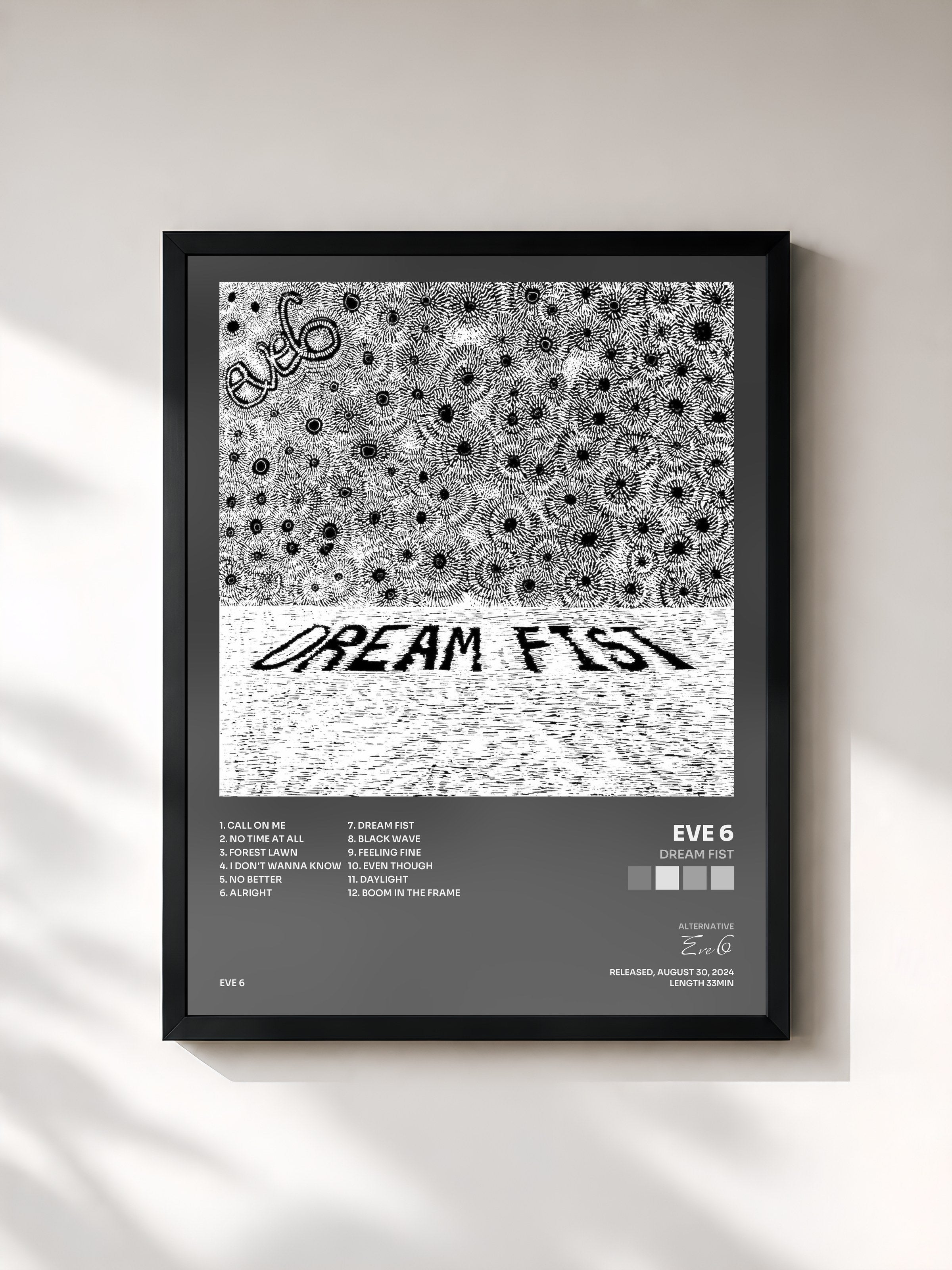 #noir Tableau de l'album Dream Fist de Eve 6, cadre noir, imprimé et encadré en France