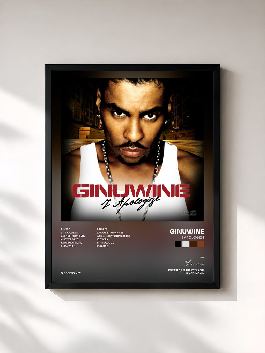 #noir Tableau de l'album I Apologize de Ginuwine, cadre noir, imprimé et encadré en France