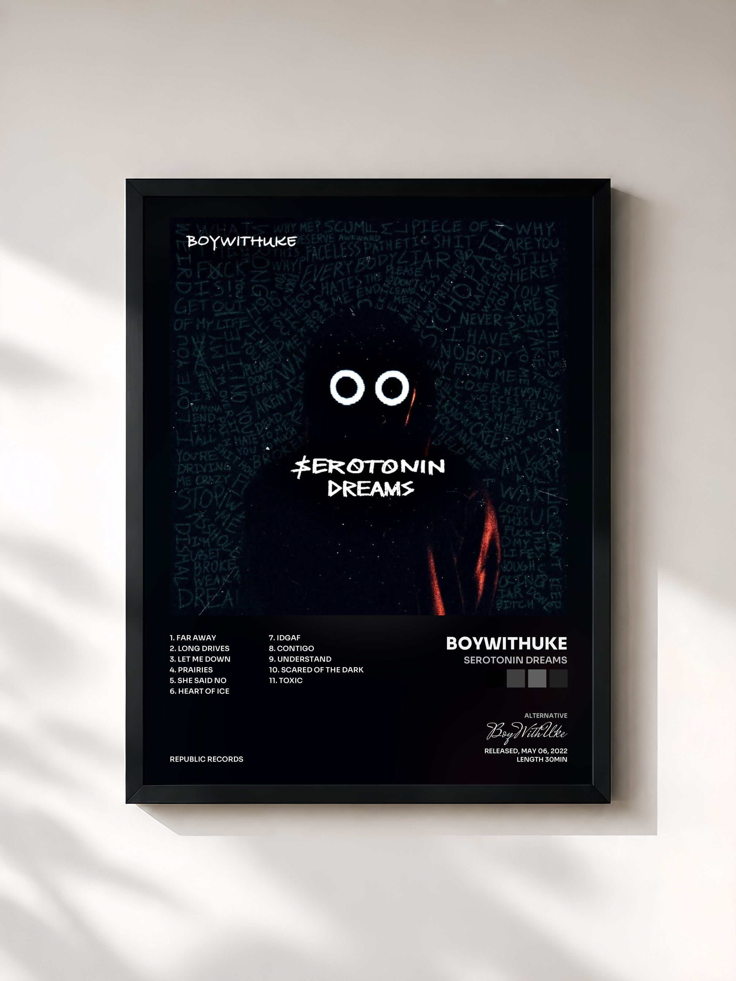 #noir Tableau de l'album Serotonin Dreams de BoyWithUke, cadre noir, imprimé et encadré en France