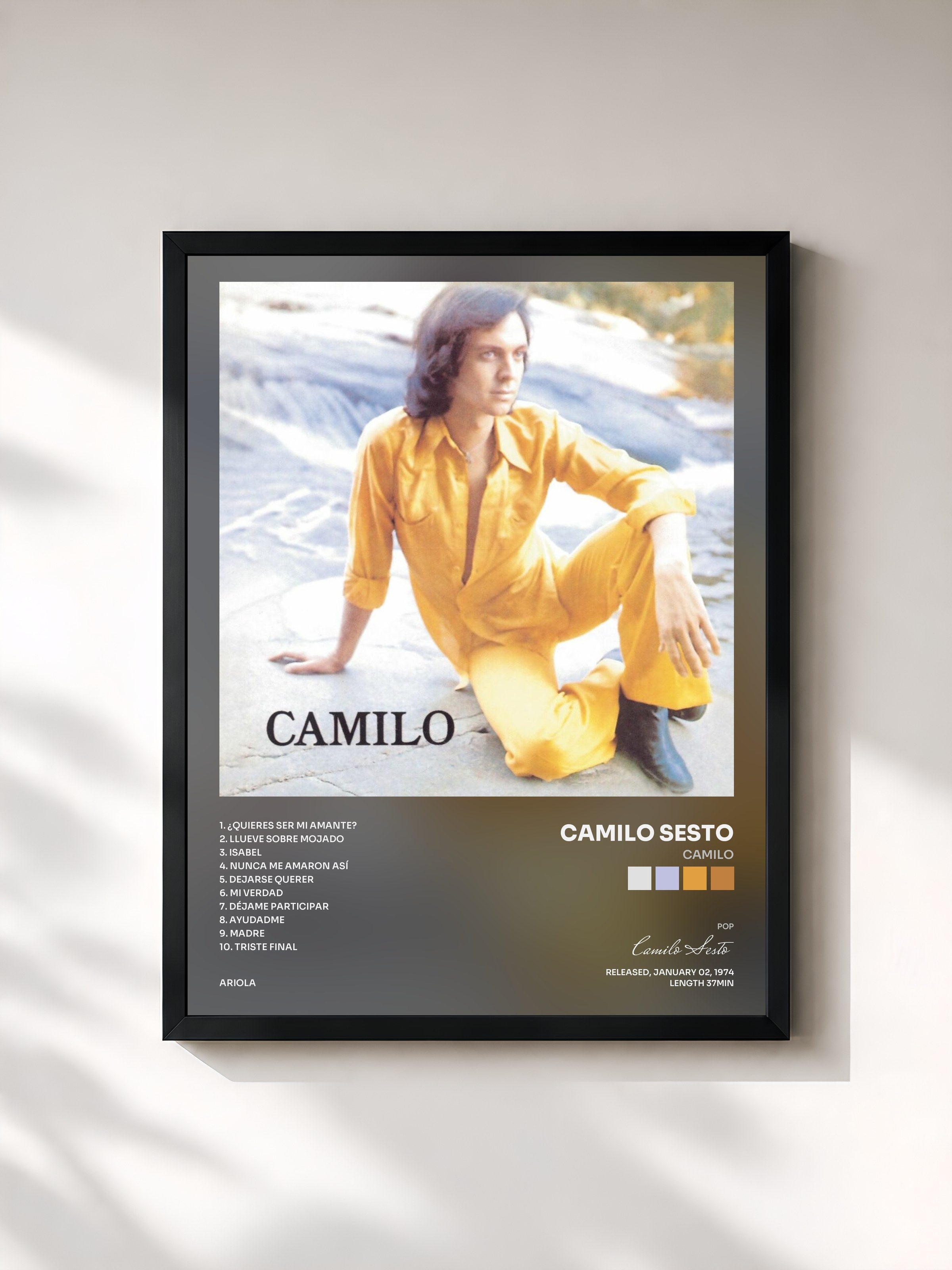 #noir Tableau de l'album Camilo de Camilo Sesto, cadre noir, imprimé et encadré en France