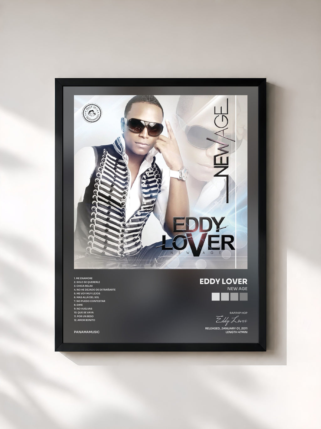 #noir Tableau de l'album New Age de Eddy Lover, cadre noir, imprimé et encadré en France