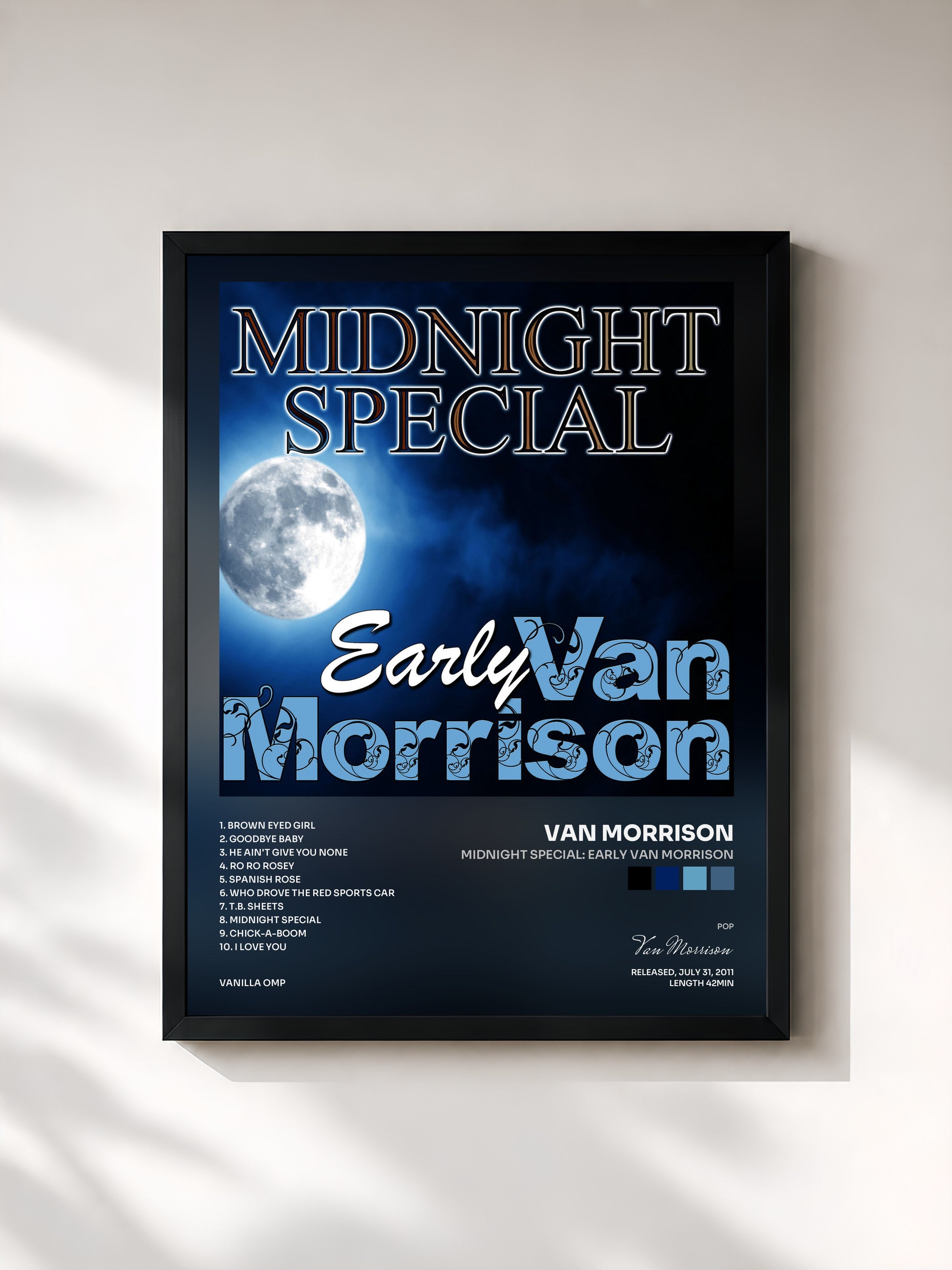 #noir Tableau de l'album Midnight Special: Early Van Morrison de Van Morrison, cadre noir, imprimé et encadré en France