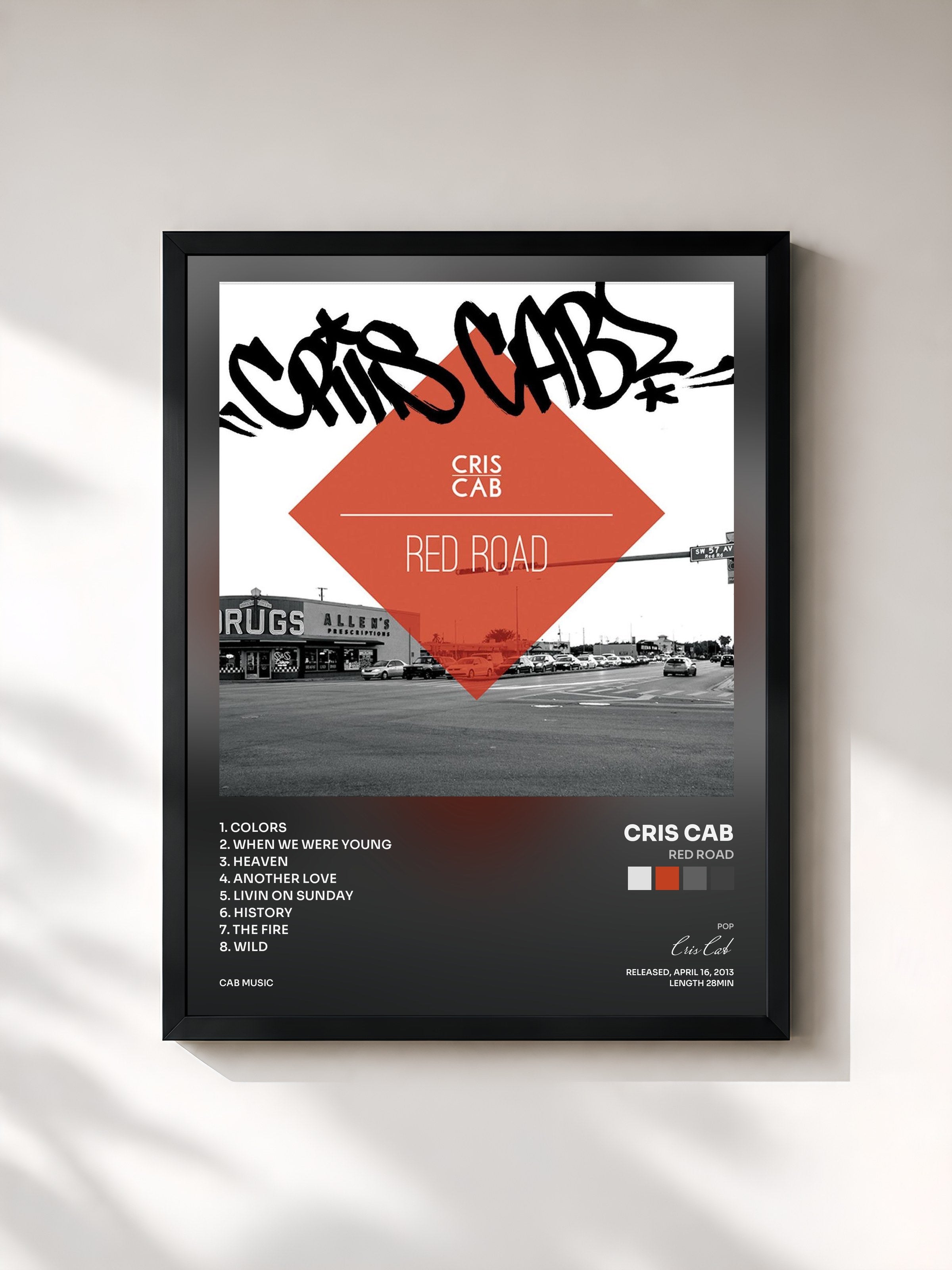 #noir Tableau de l'album Red Road de Cris Cab, cadre noir, imprimé et encadré en France