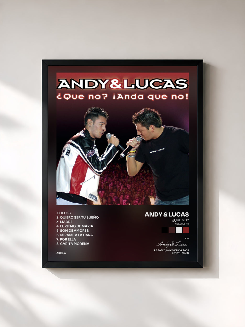 #noir Tableau de l'album ¿Que No? (Anda Que No) de Andy & Lucas, cadre noir, imprimé et encadré en France