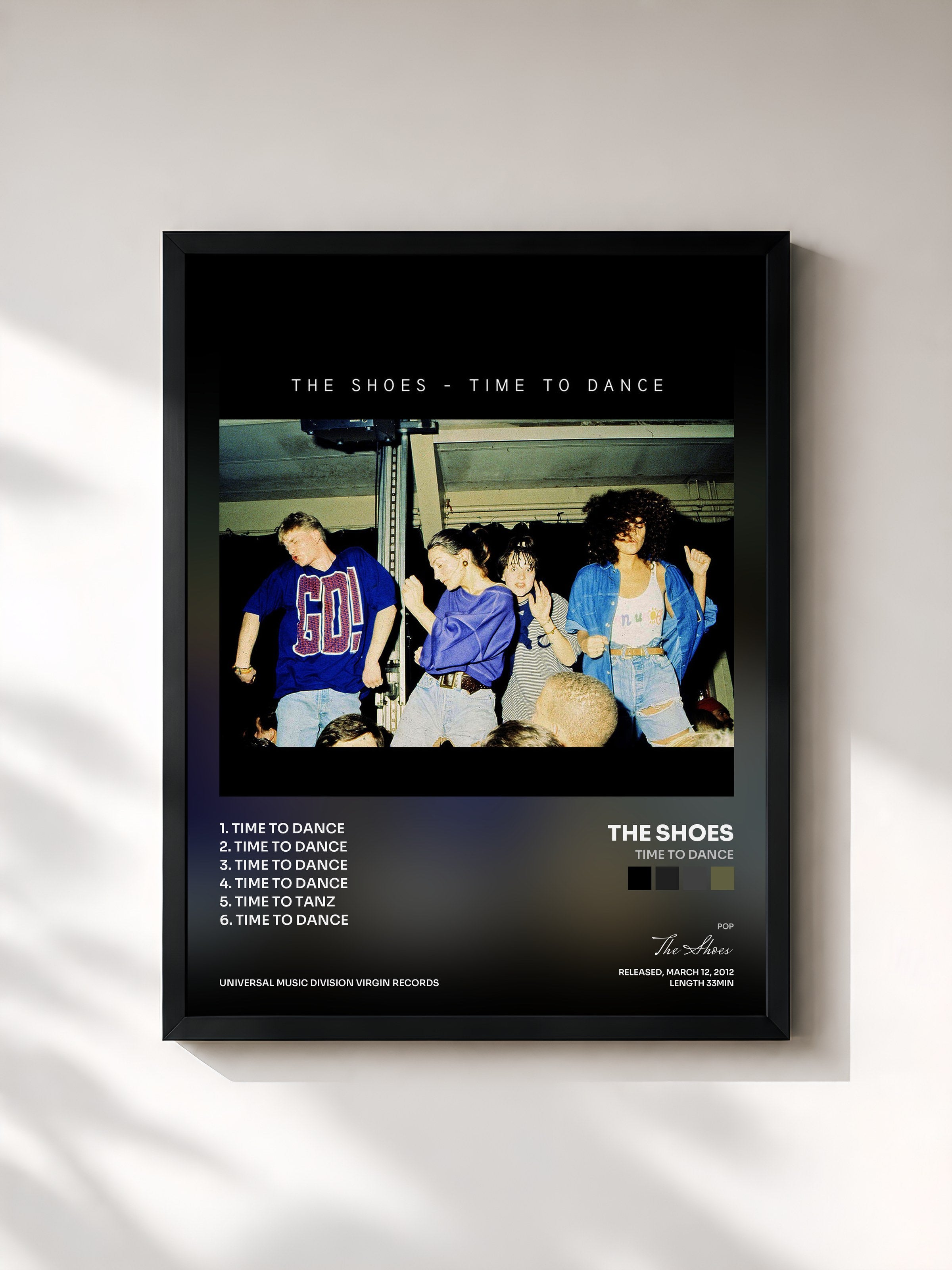 #noir Tableau de l'album Time To Dance de The Shoes, cadre noir, imprimé et encadré en France