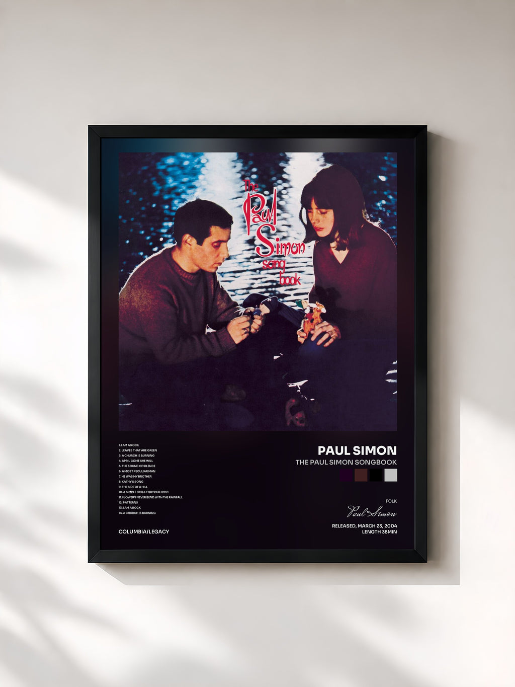 #noir Tableau de l'album The Paul Simon Songbook de Paul Simon, cadre noir, imprimé et encadré en France