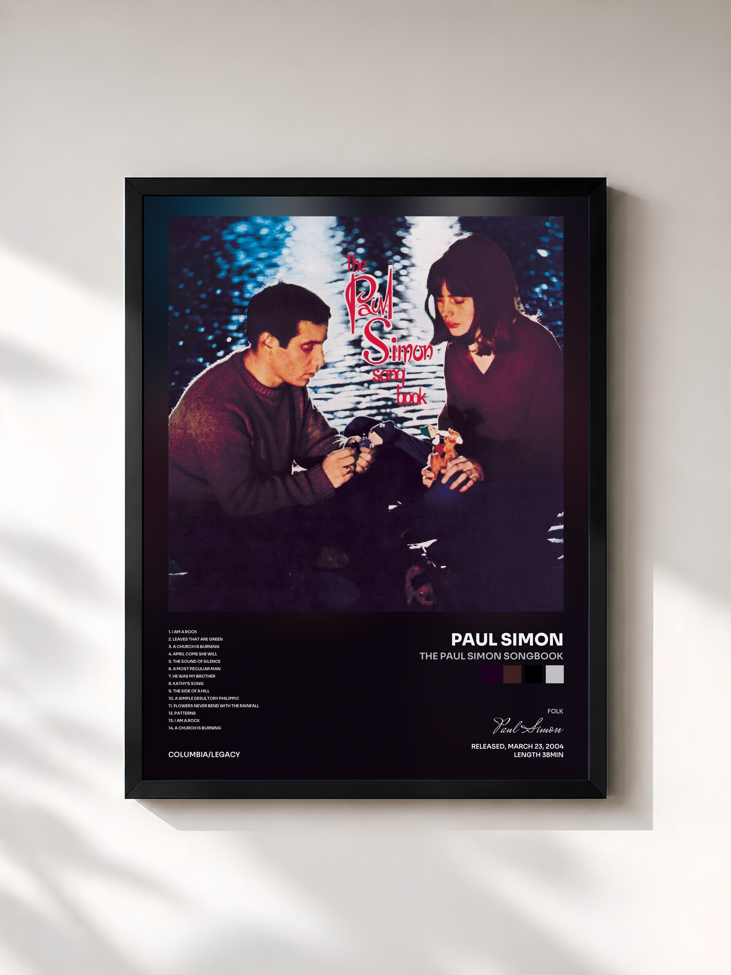 #noir Tableau de l'album The Paul Simon Songbook de Paul Simon, cadre noir, imprimé et encadré en France