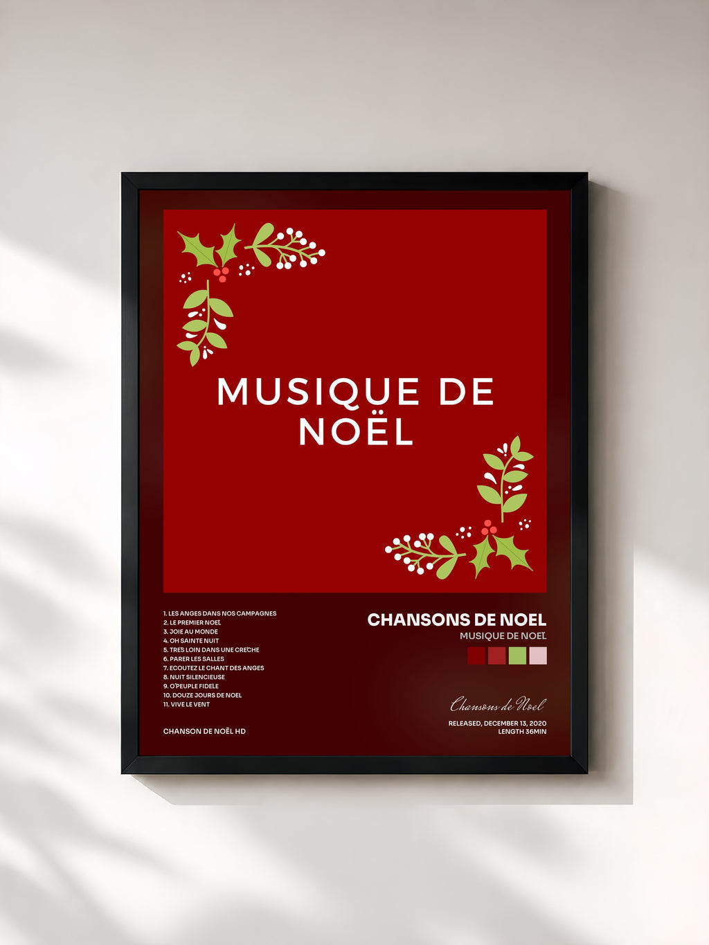 #noir Tableau de l'album Musique De Noël de Chansons de Noel, cadre noir, imprimé et encadré en France