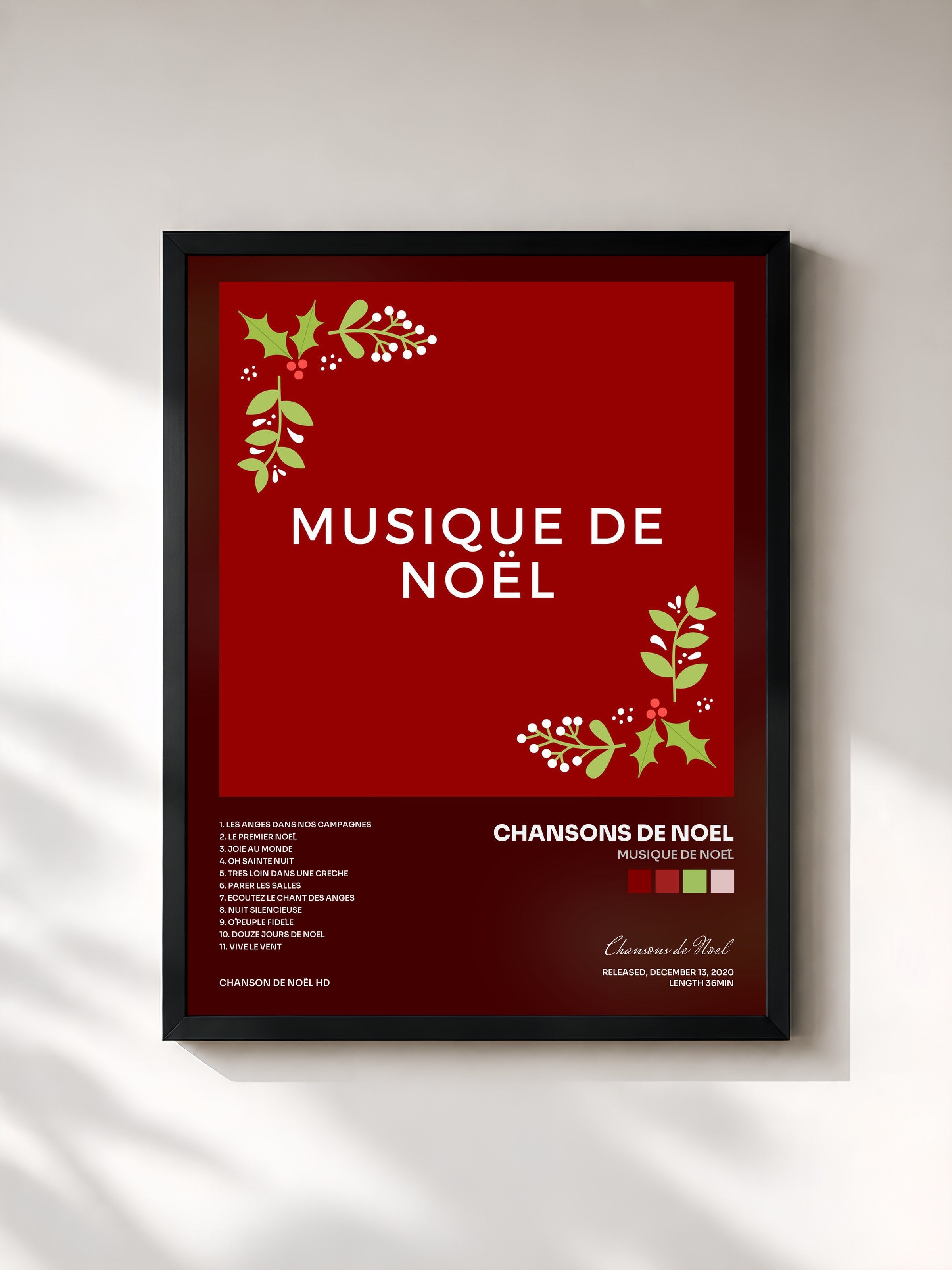 #noir Tableau de l'album Musique De Noël de Chansons de Noel, cadre noir, imprimé et encadré en France