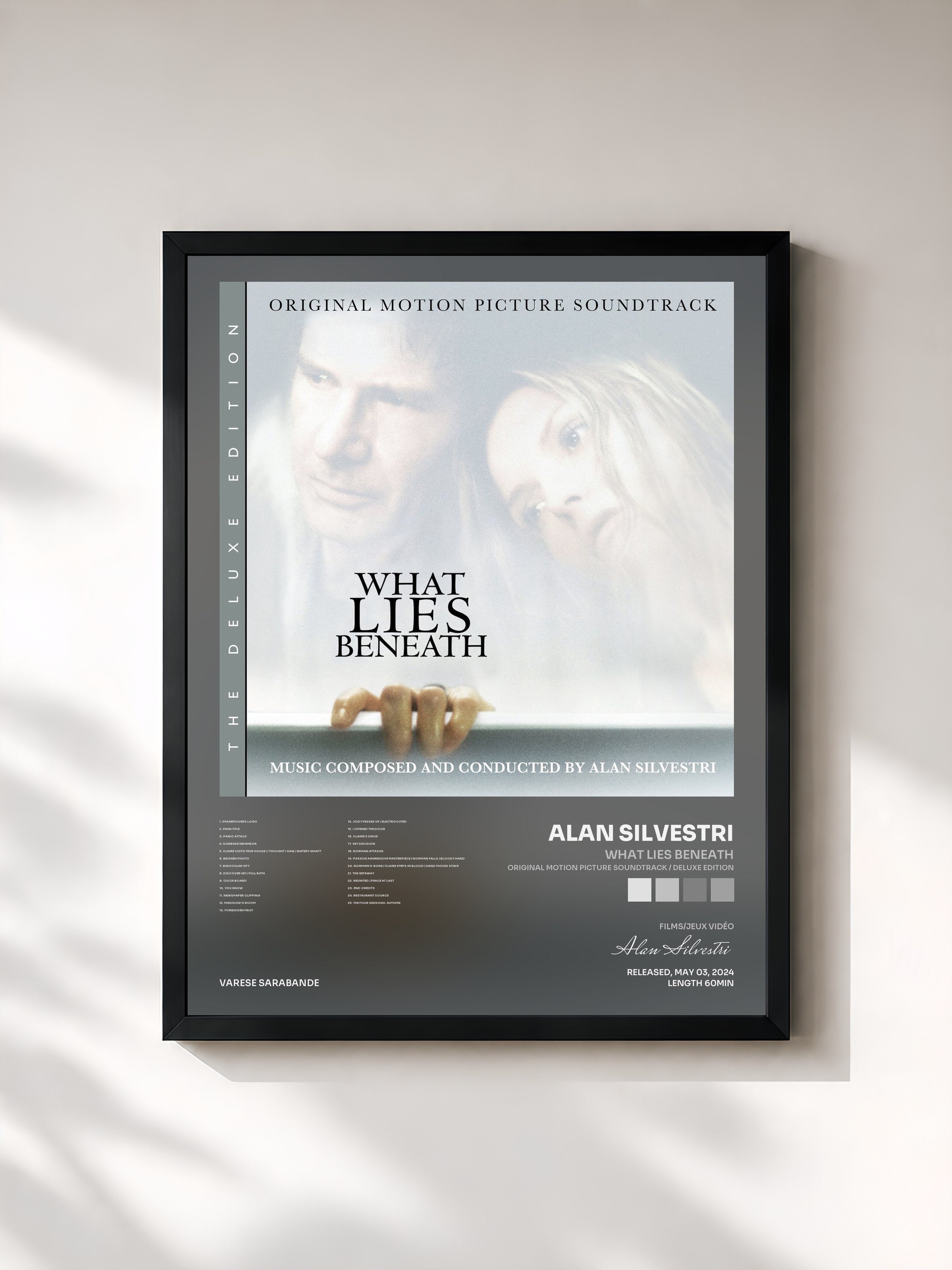 #noir Tableau de l'album What Lies Beneath (Original Motion Picture Soundtrack / Deluxe Edition) de Alan Silvestri, cadre noir, imprimé et encadré en France