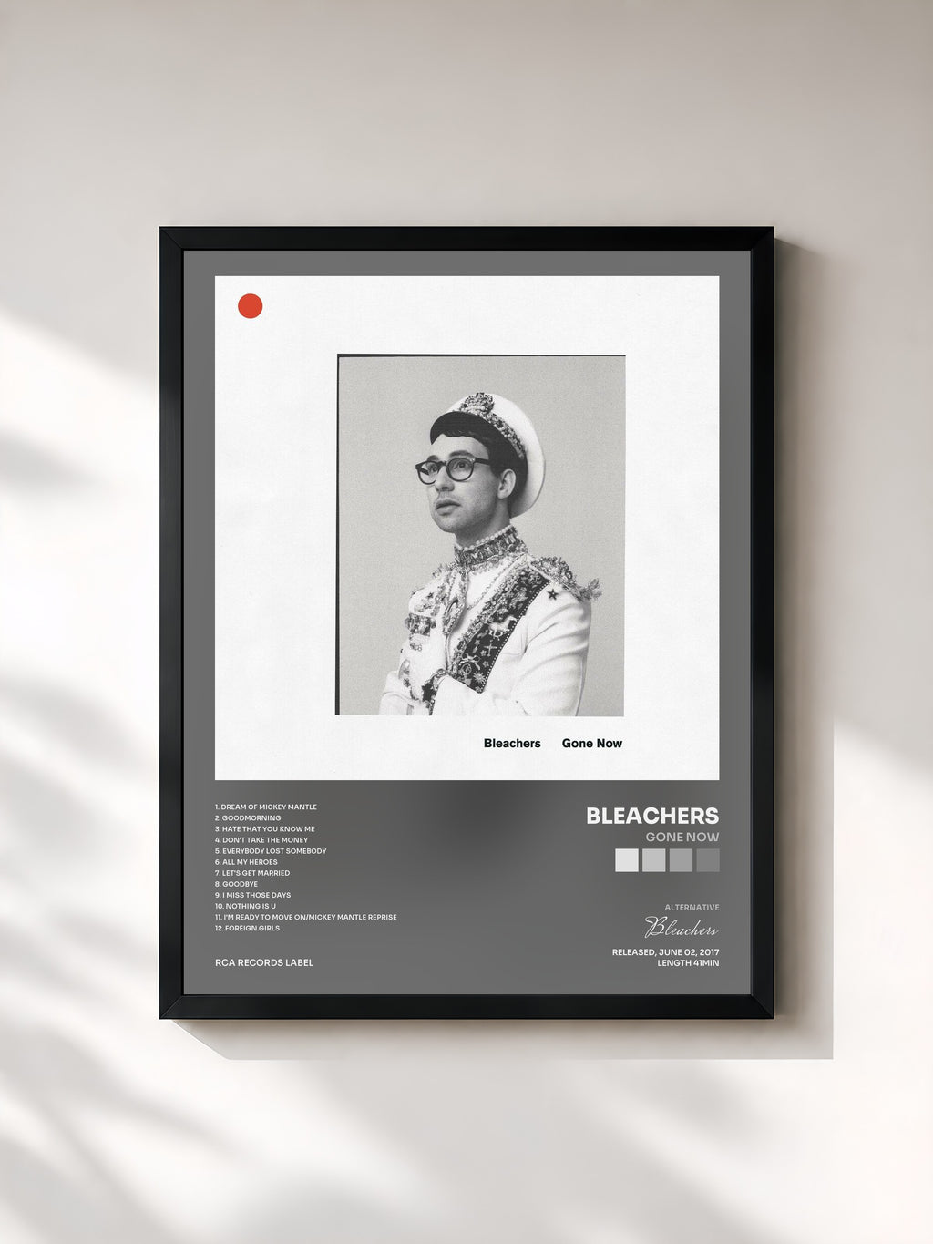 #noir Tableau de l'album Gone Now de Bleachers, cadre noir, imprimé et encadré en France