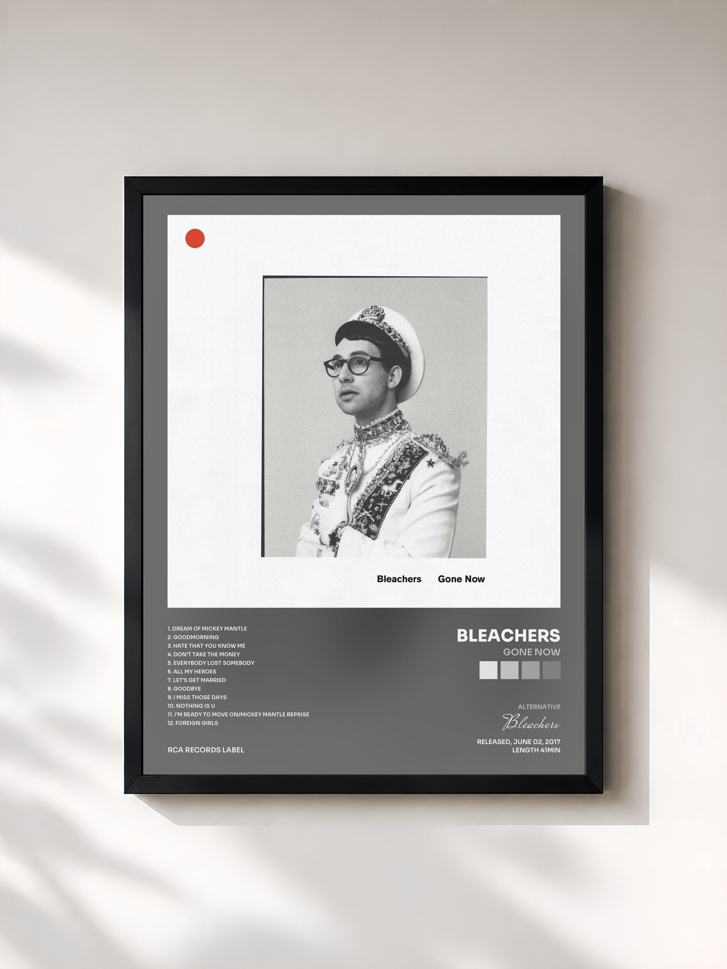 #noir Tableau de l'album Gone Now de Bleachers, cadre noir, imprimé et encadré en France