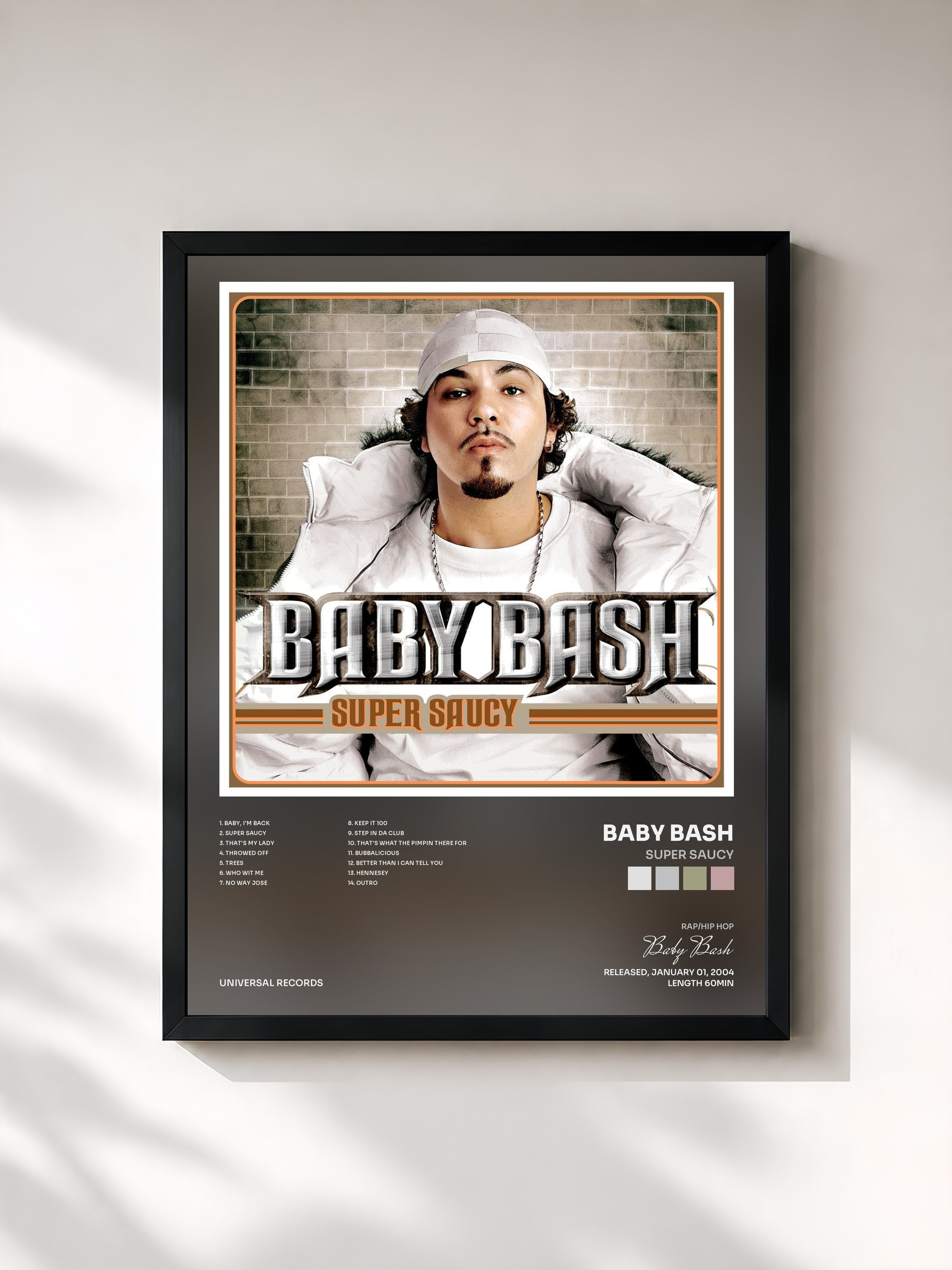 #noir Tableau de l'album Super Saucy de Baby Bash, cadre noir, imprimé et encadré en France