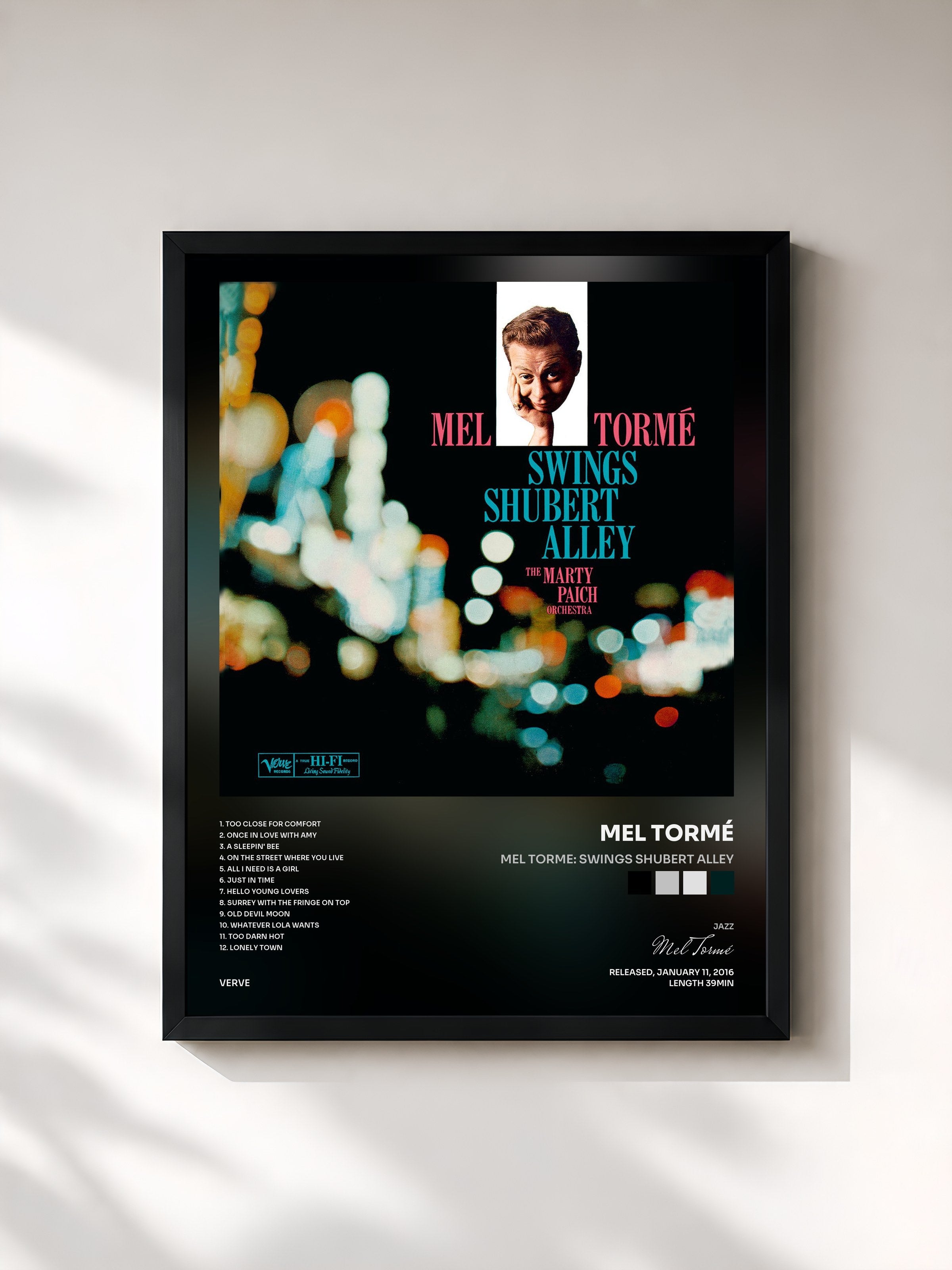#noir Tableau de l'album Mel Torme: Swings Shubert Alley de Mel Tormé, cadre noir, imprimé et encadré en France