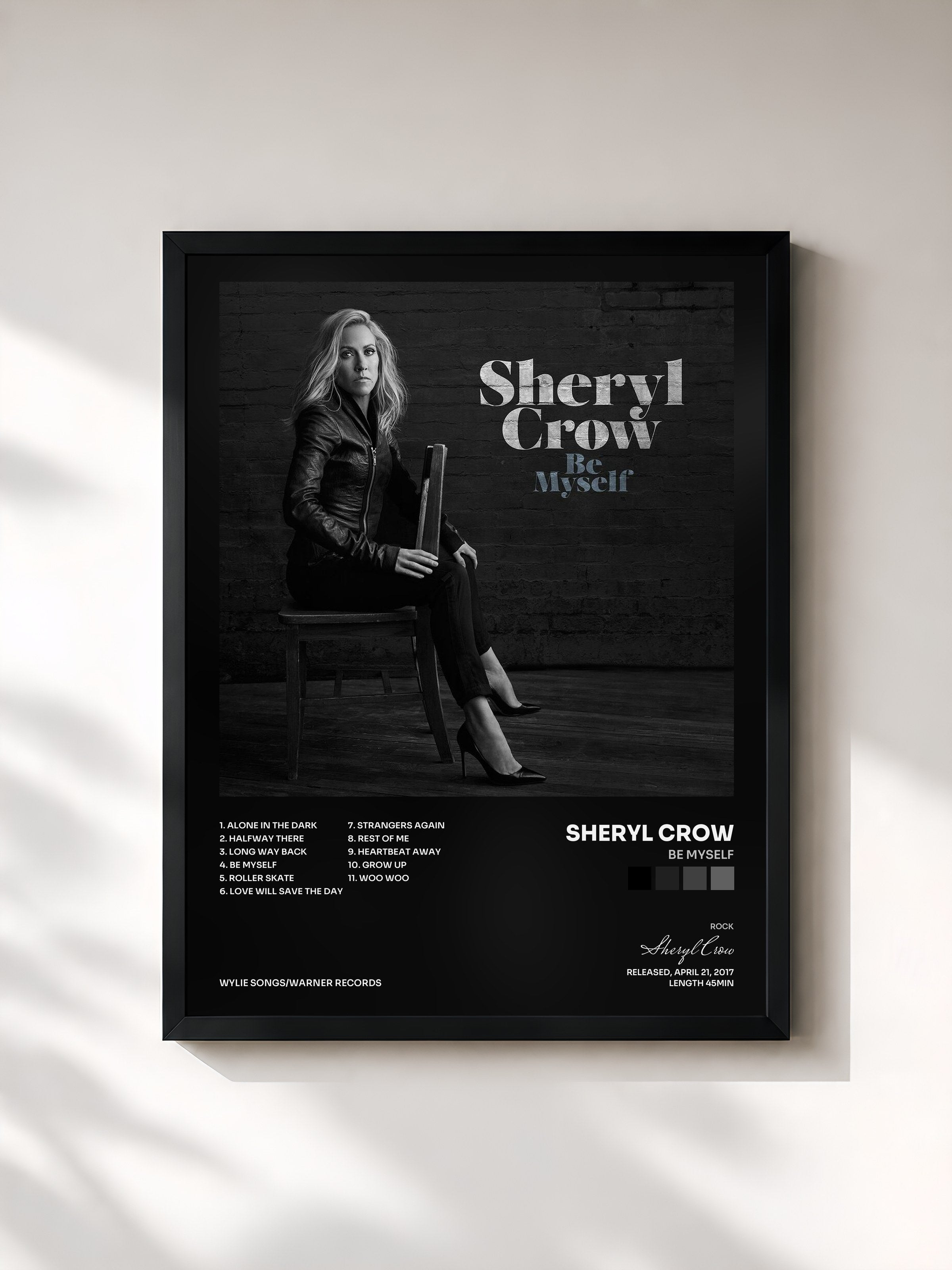 #noir Tableau de l'album Be Myself de Sheryl Crow, cadre noir, imprimé et encadré en France