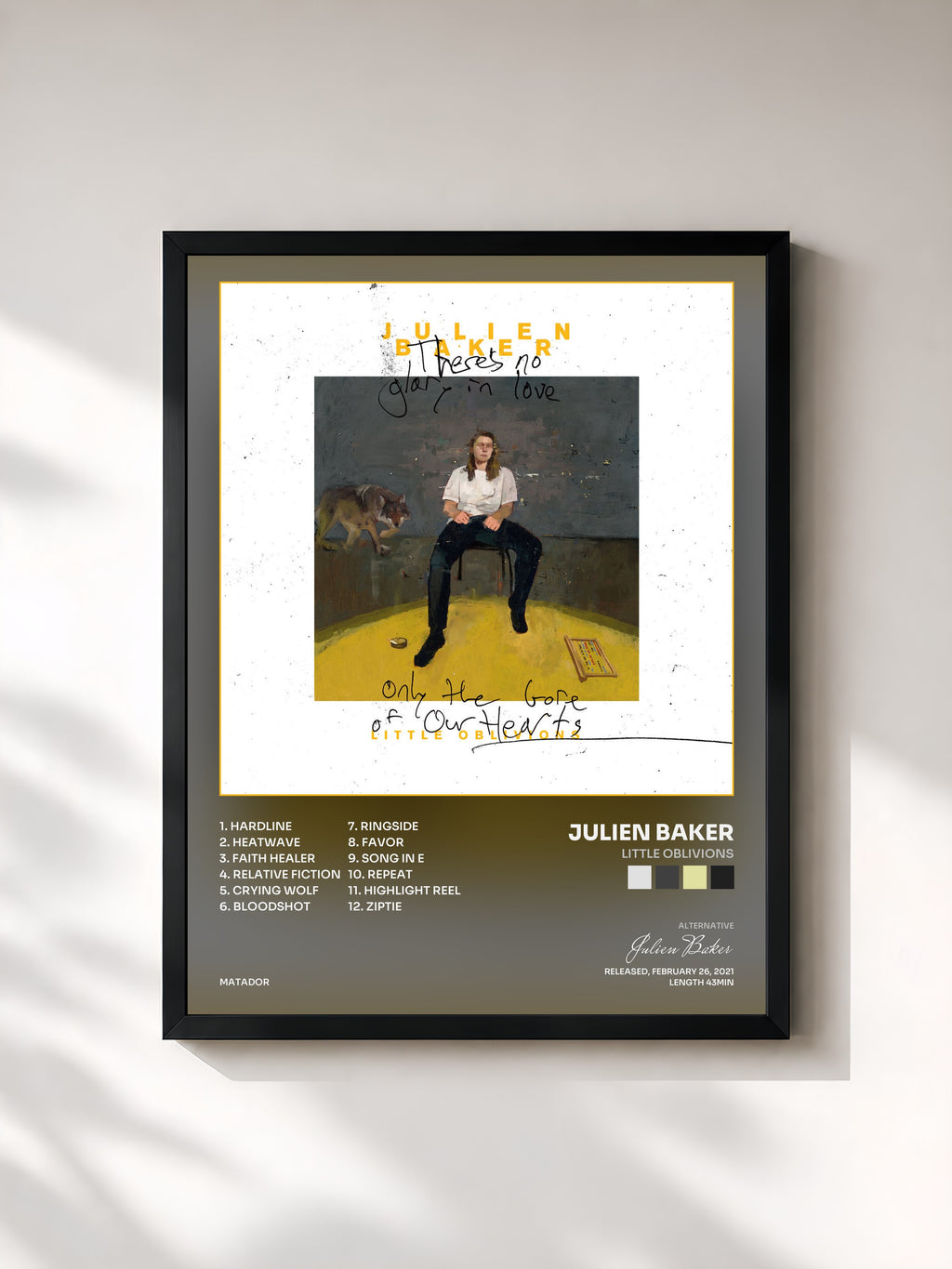 #noir Tableau de l'album Little Oblivions de Julien Baker, cadre noir, imprimé et encadré en France