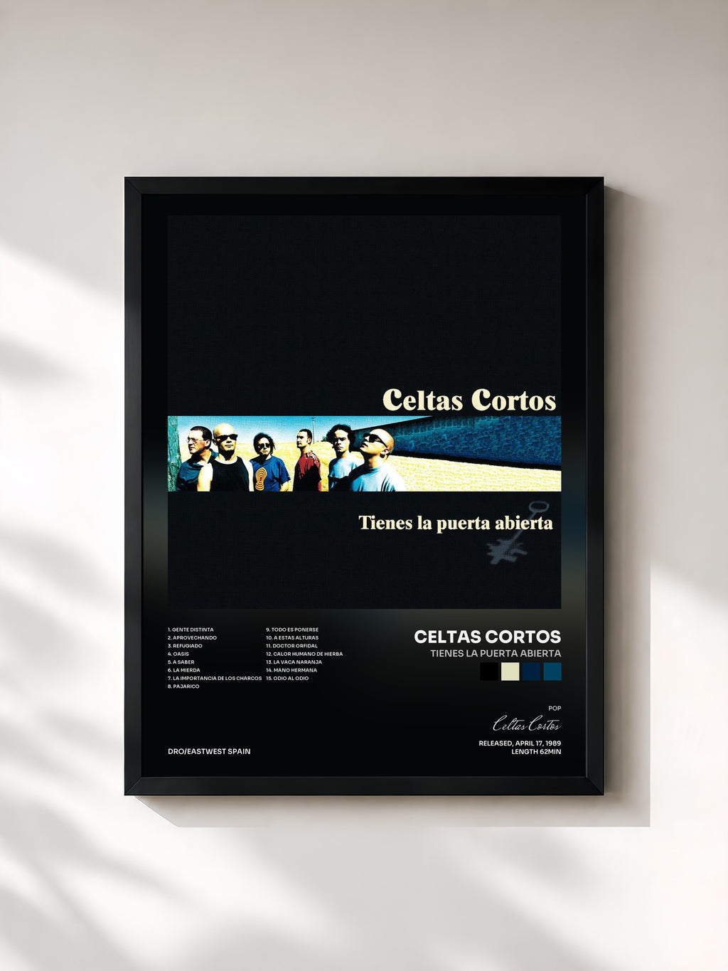 #noir Tableau de l'album Tienes La Puerta Abierta de Celtas Cortos, cadre noir, imprimé et encadré en France