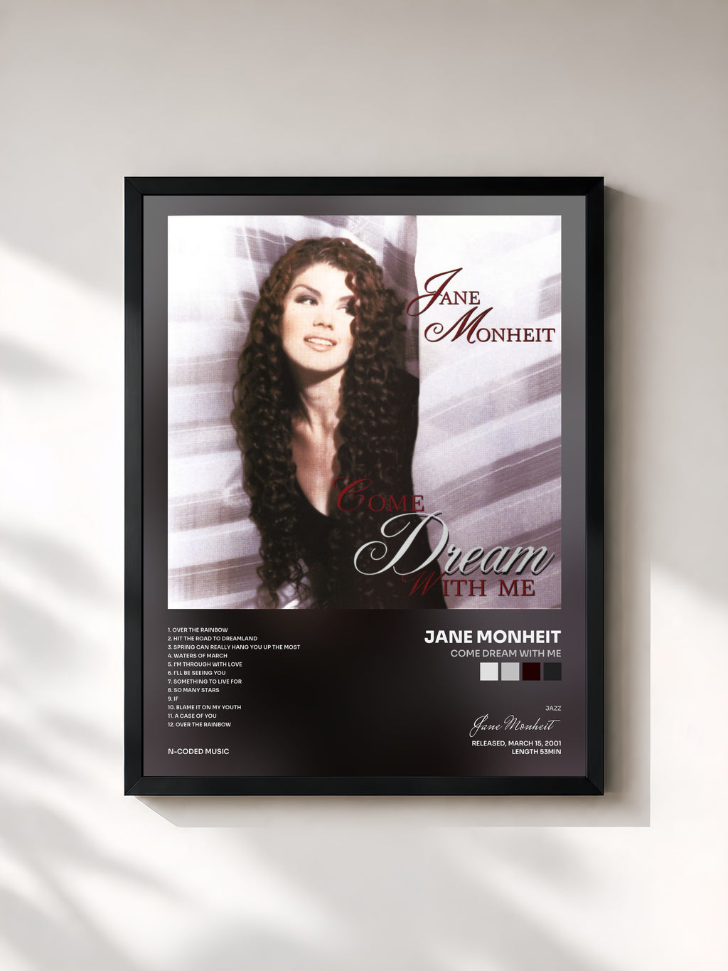#noir Tableau de l'album Come Dream with Me de Jane Monheit, cadre noir, imprimé et encadré en France