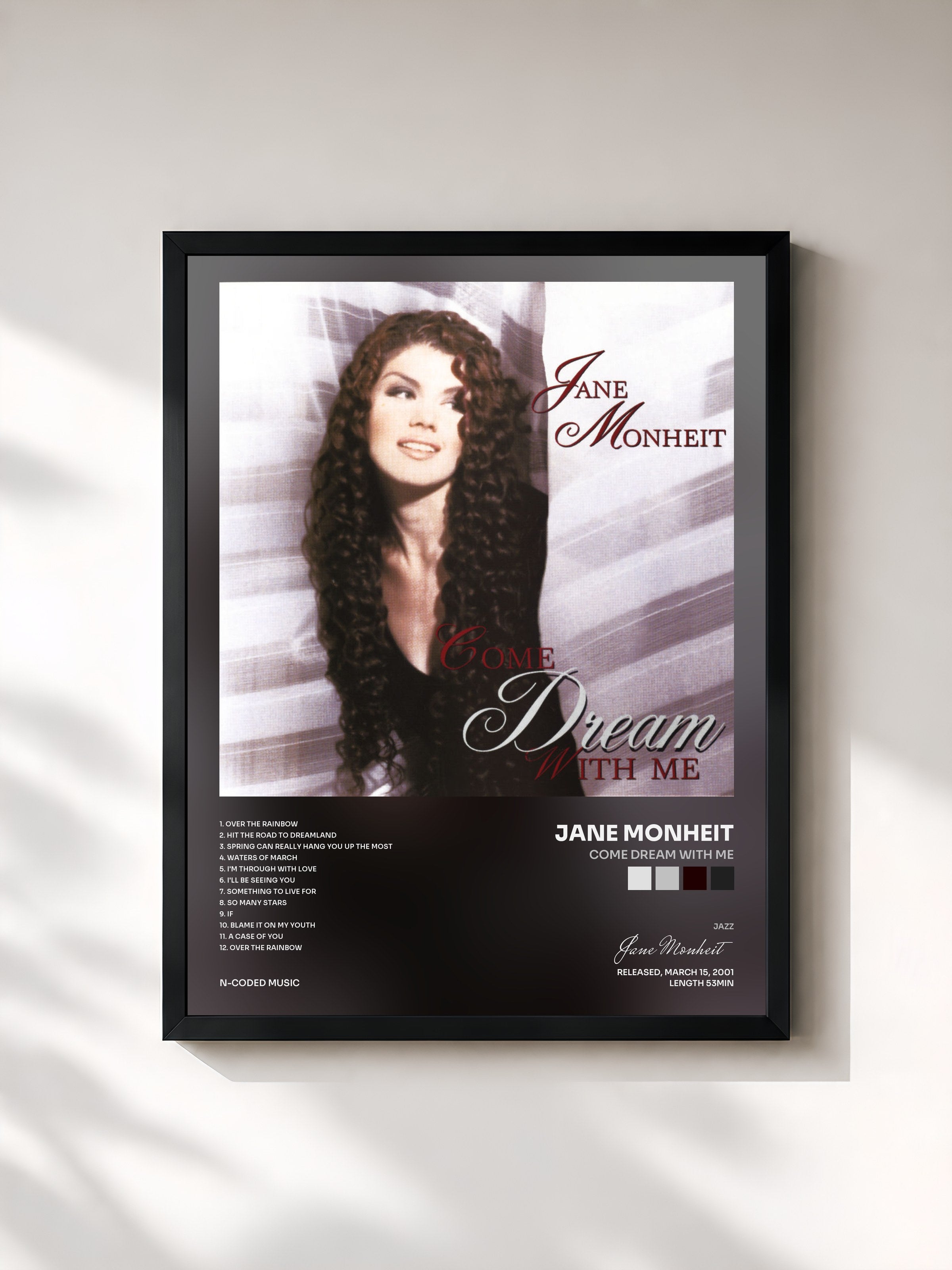 #noir Tableau de l'album Come Dream with Me de Jane Monheit, cadre noir, imprimé et encadré en France